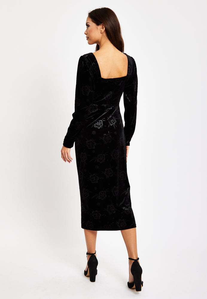 Liquorish Corset Detail Midi Black Velvet Dress