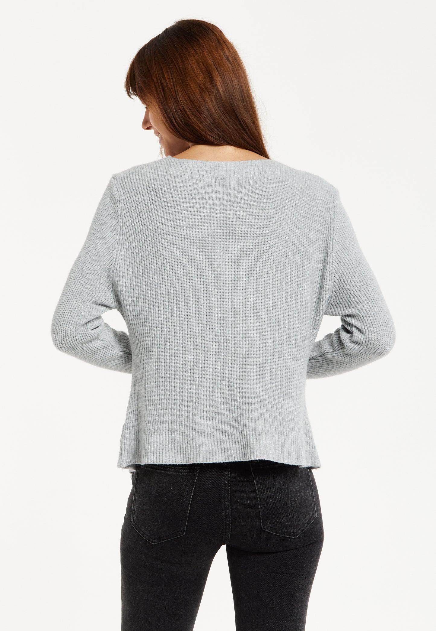 
                  
                    Liquorish Ribbed Knit Button-Down Cardigan in Grey
                  
                