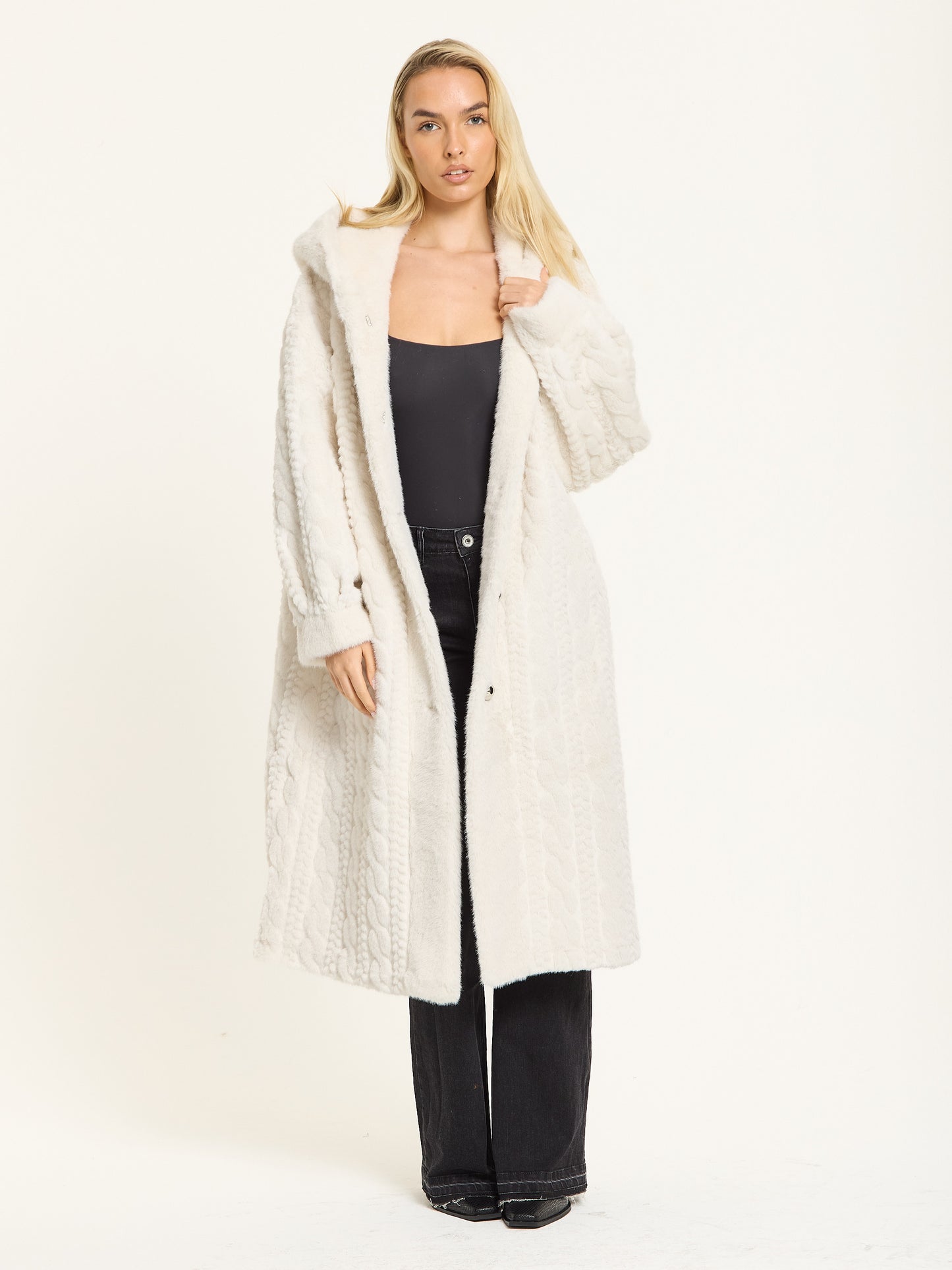 
                  
                    Ivory Hooded Faux Fur Coat
                  
                