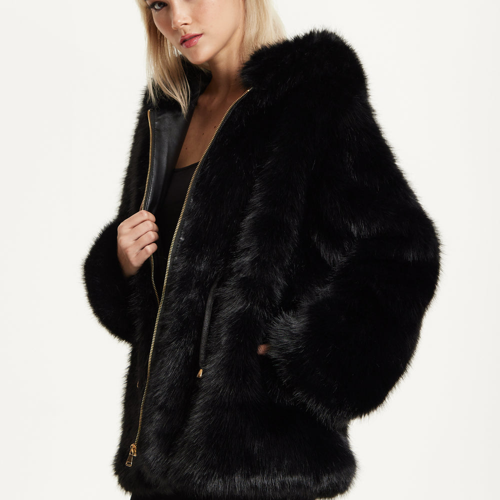 
                  
                    Faux Fur Hooded Coat in Black
                  
                