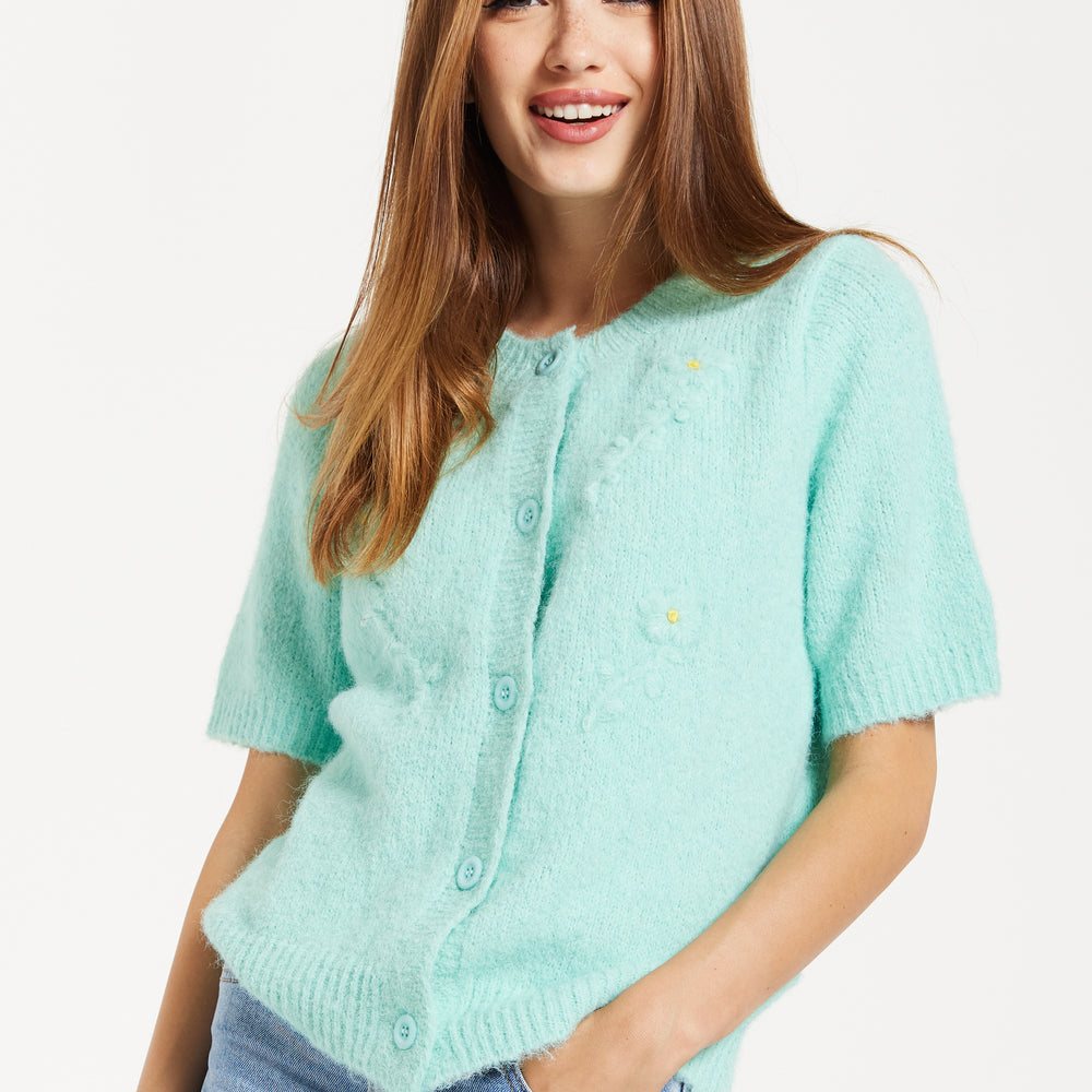 
                  
                    Turquoise Knitted Floral Short Sleeve Cardigan
                  
                