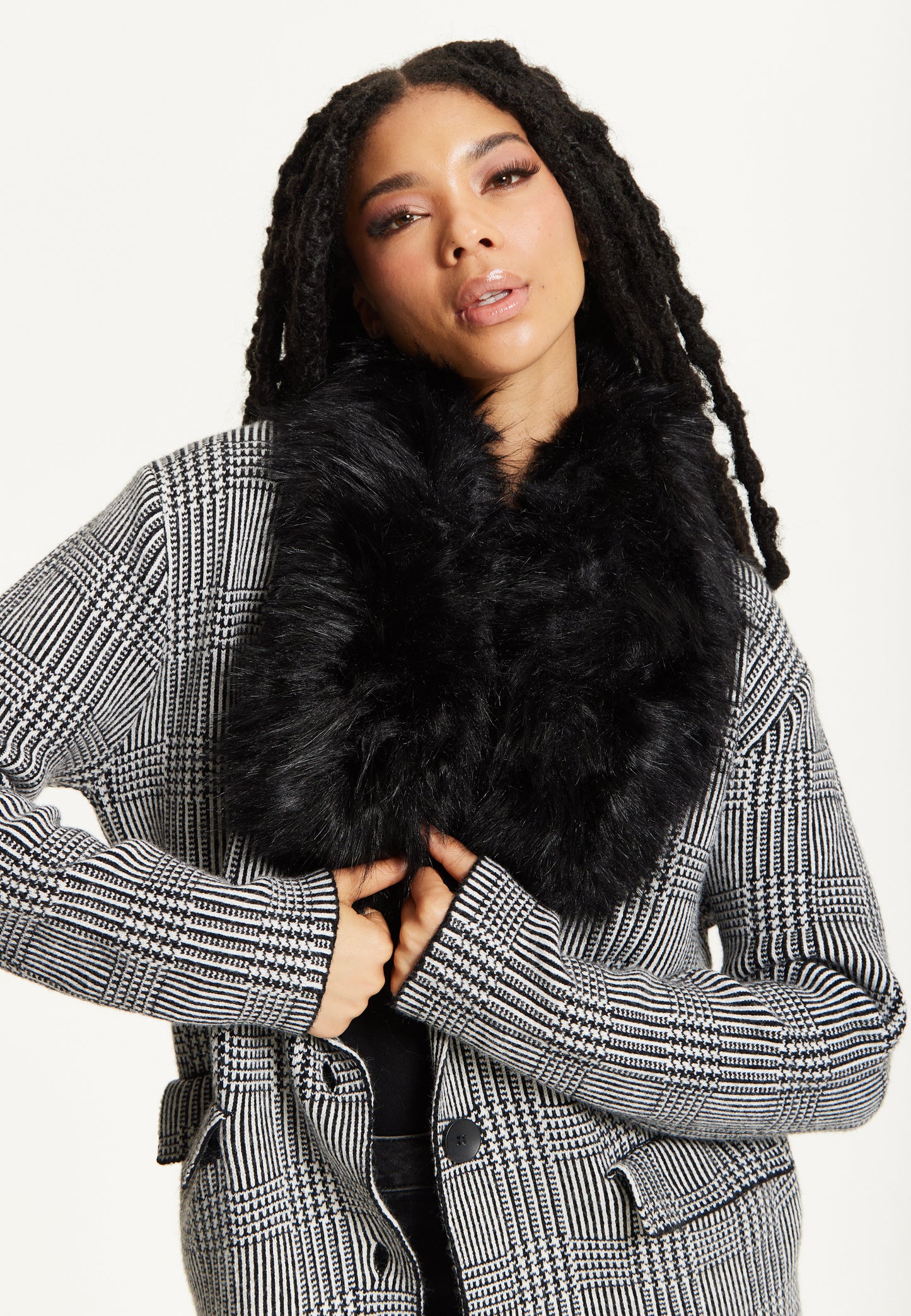 
                  
                    Checked Coat with Faux Fur Collar
                  
                