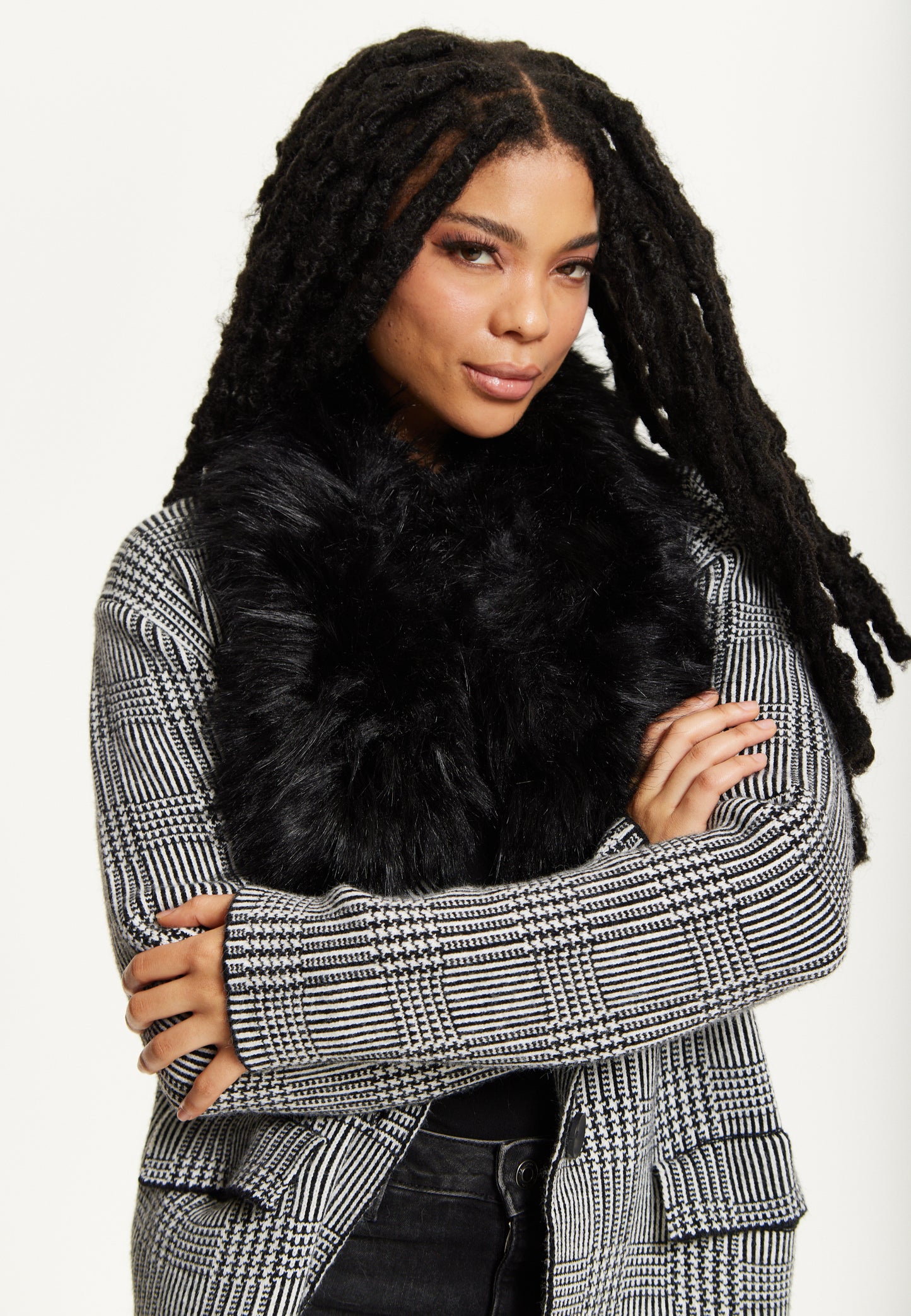 
                  
                    Checked Coat with Faux Fur Collar
                  
                