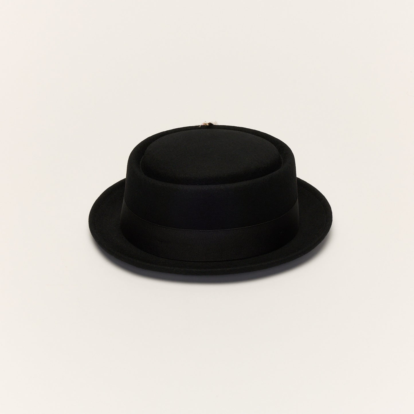 
                  
                    Black Pork Pie Hat with Feather Trim
                  
                