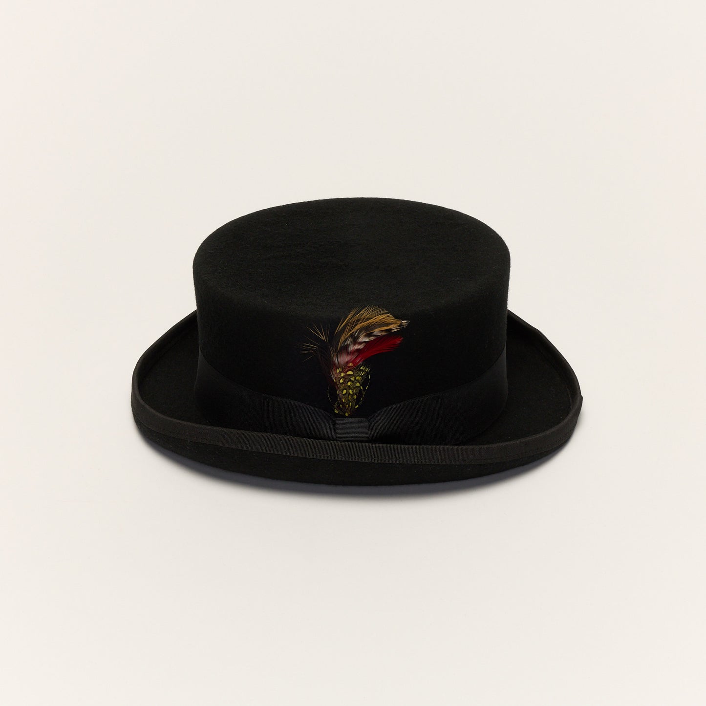 
                  
                    Black Wool Short Crown Feather Top Hat
                  
                