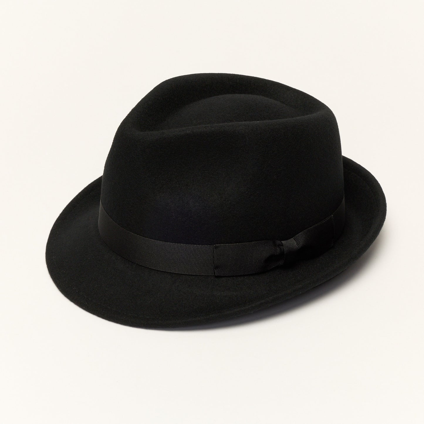 
                  
                    Black Wool Felt Trilby Hat with Teardrop Crown
                  
                
