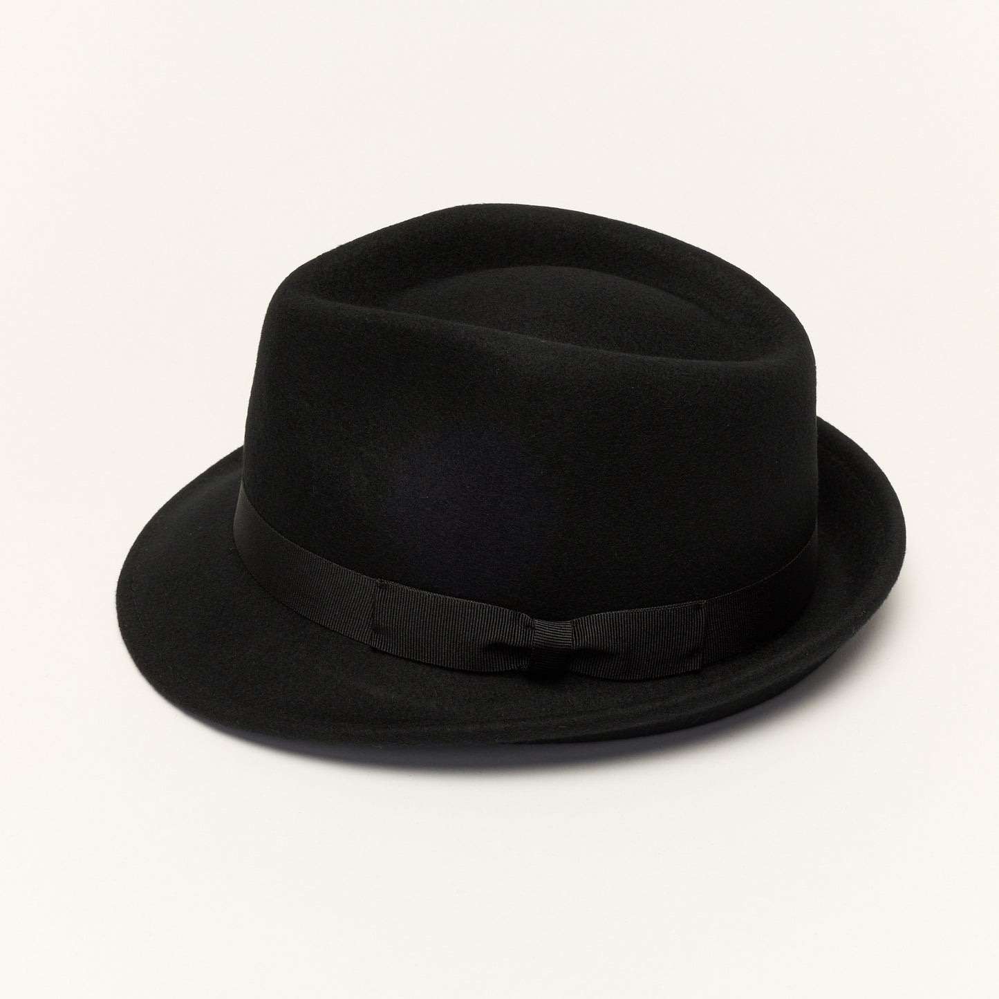 
                  
                    Black Wool Felt Trilby Hat with Teardrop Crown
                  
                