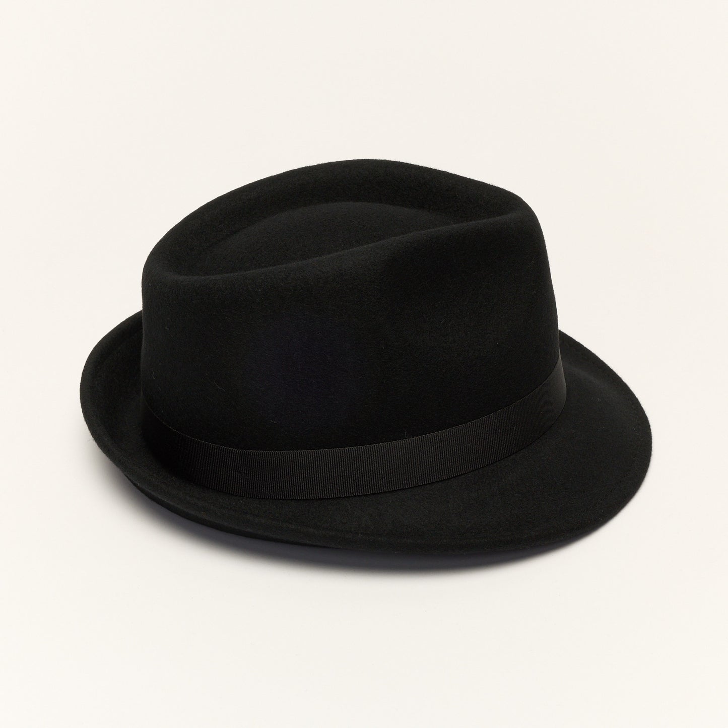 
                  
                    Black Wool Felt Trilby Hat with Teardrop Crown
                  
                