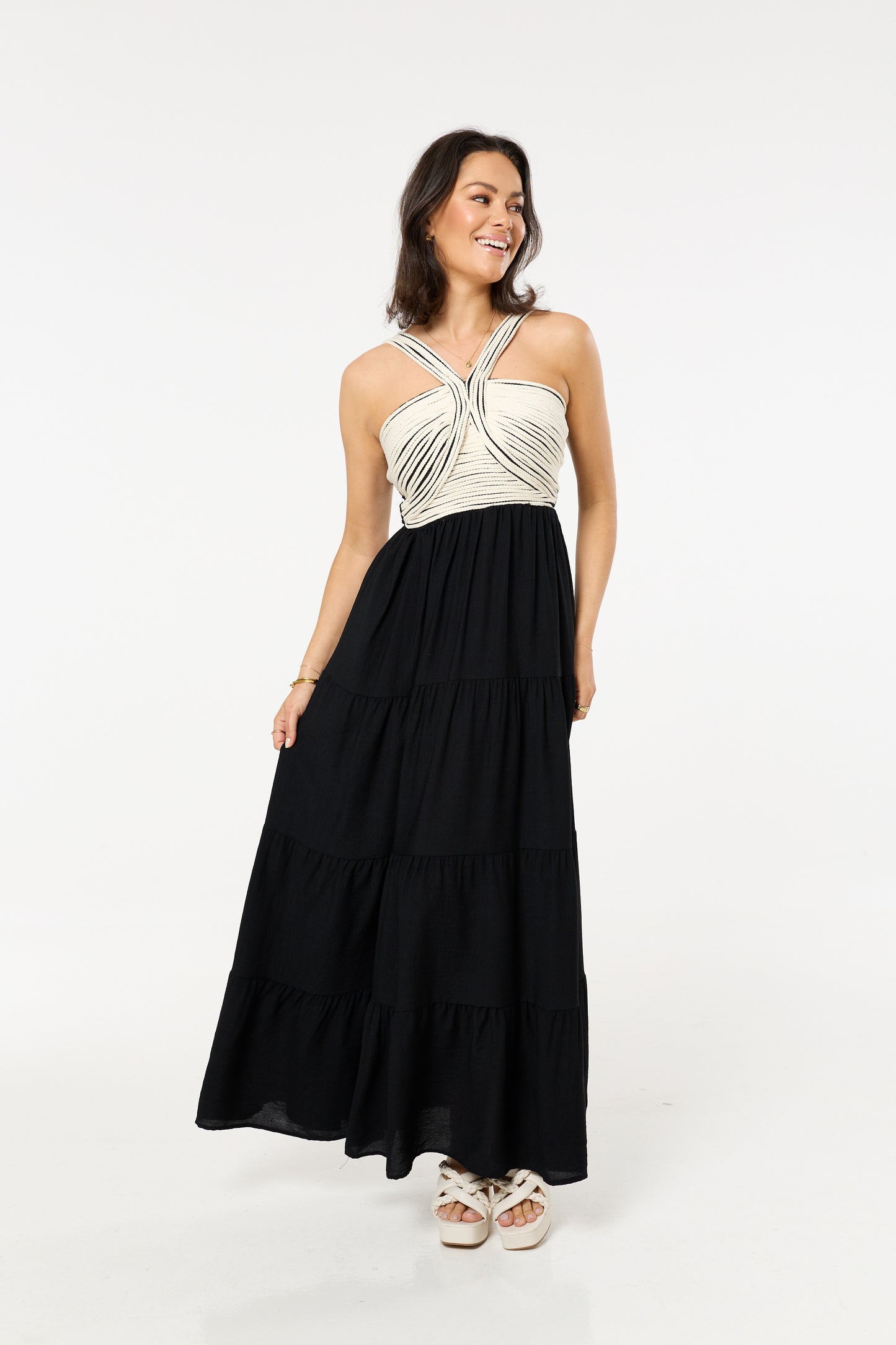 
                  
                    Contrast Bodice Tiered Maxi Dress
                  
                