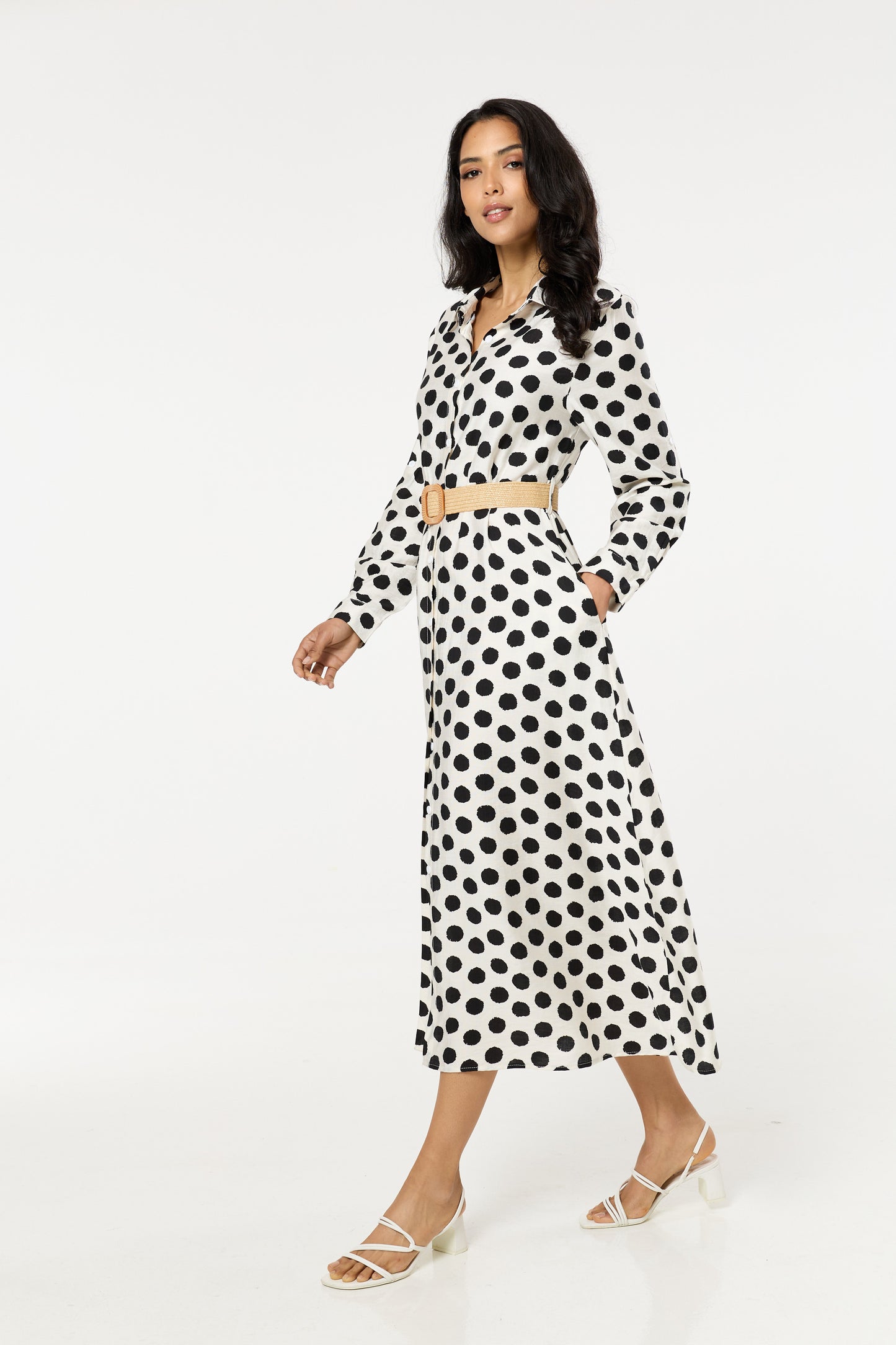 
                  
                    Polka Dot Belted Midi Shirt Dress
                  
                