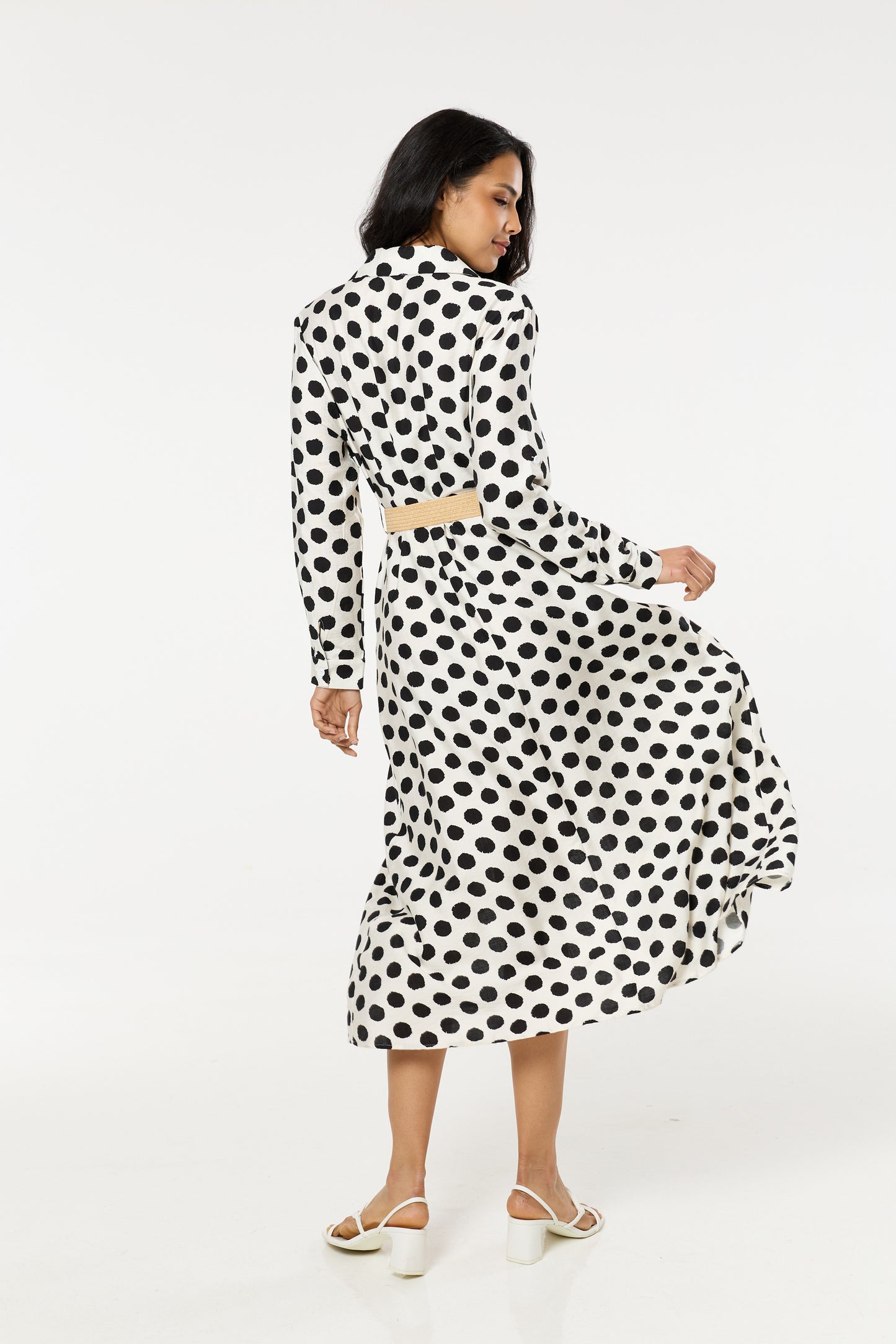 
                  
                    Polka Dot Belted Midi Shirt Dress
                  
                