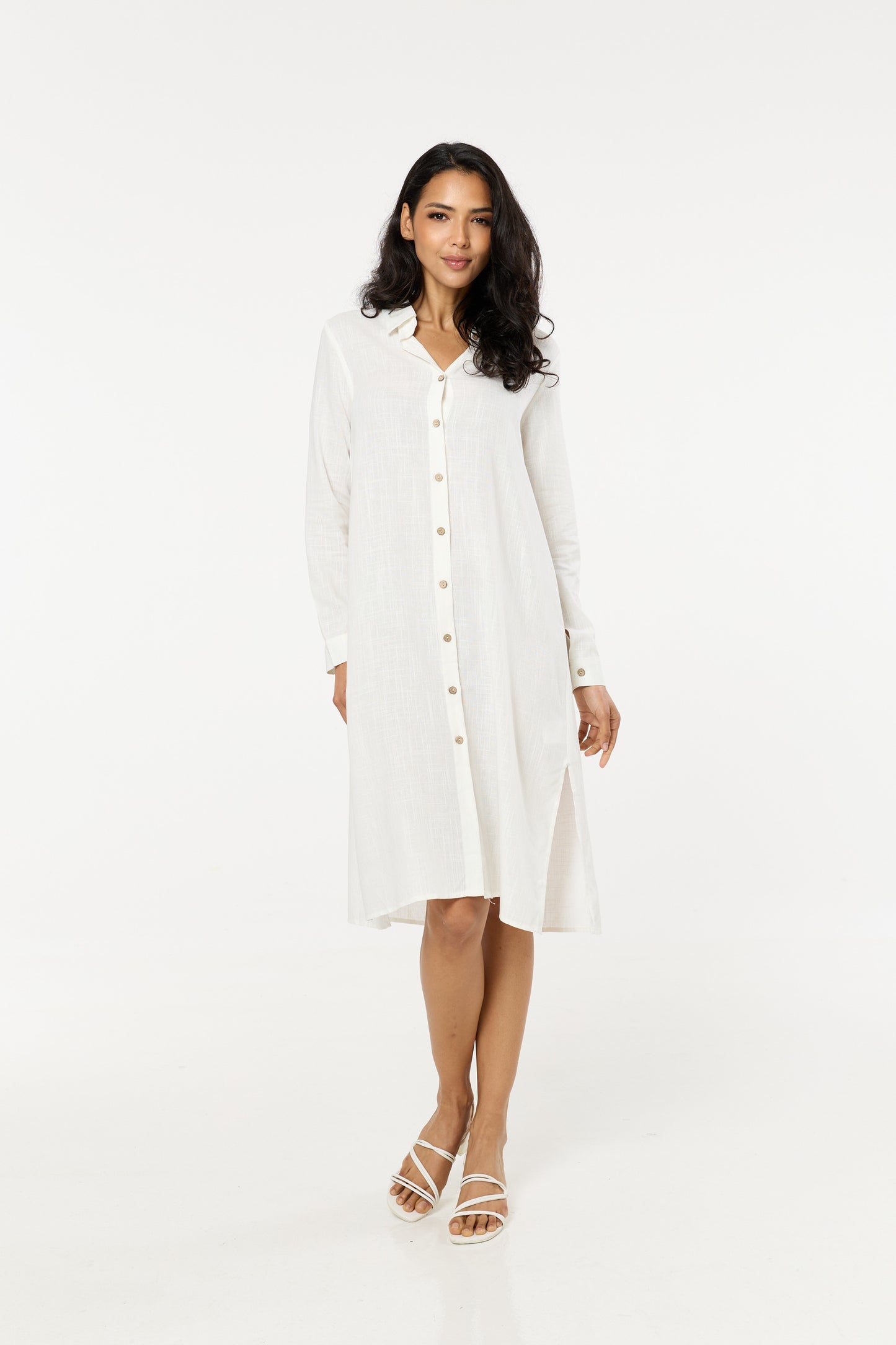 
                  
                    White Linen Blend Midi Dress
                  
                