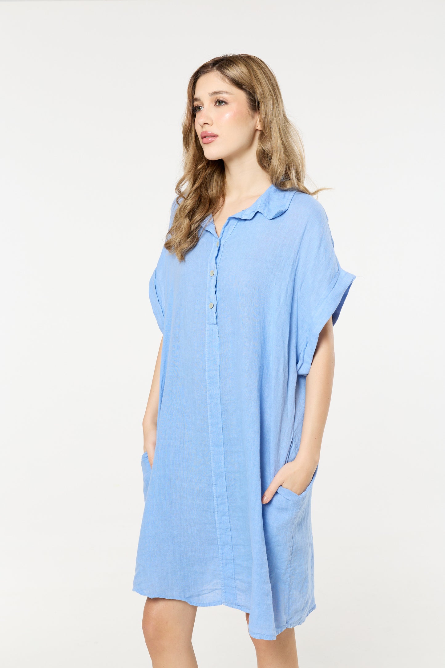 
                  
                    Blue Linen Shirt Dress
                  
                