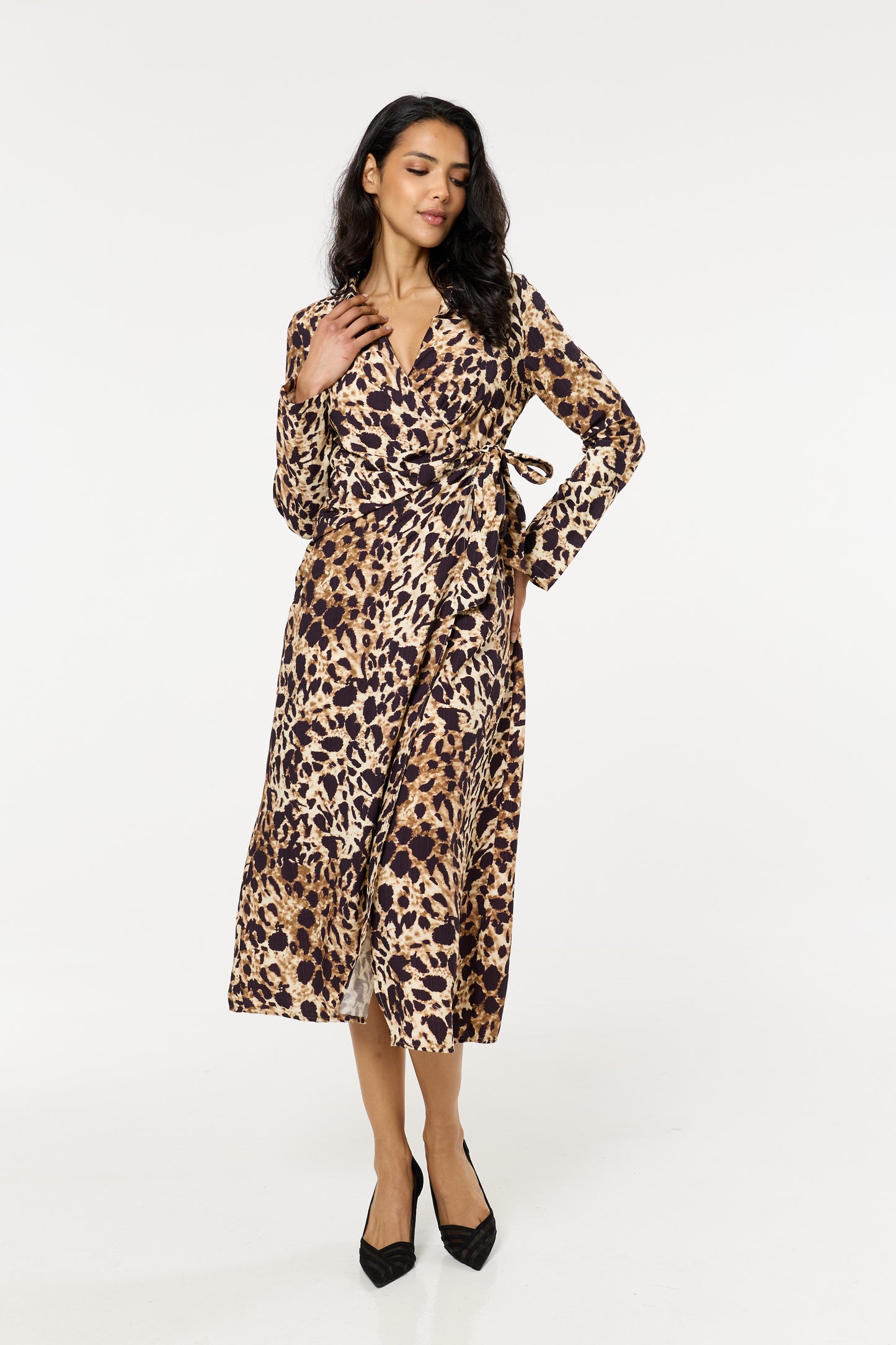 
                  
                    Brown Leopard Wrap Midi Dress
                  
                