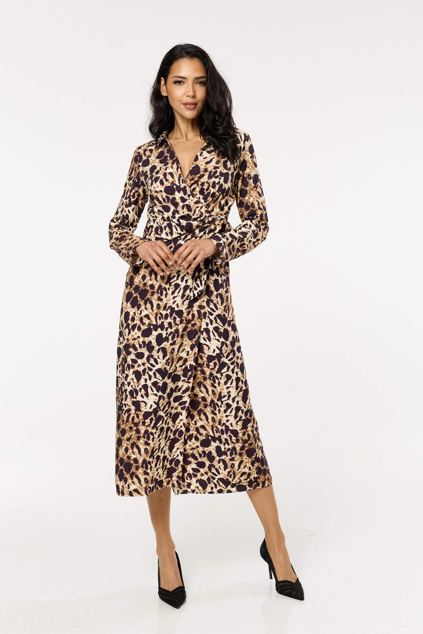 
                  
                    Brown Leopard Wrap Midi Dress
                  
                