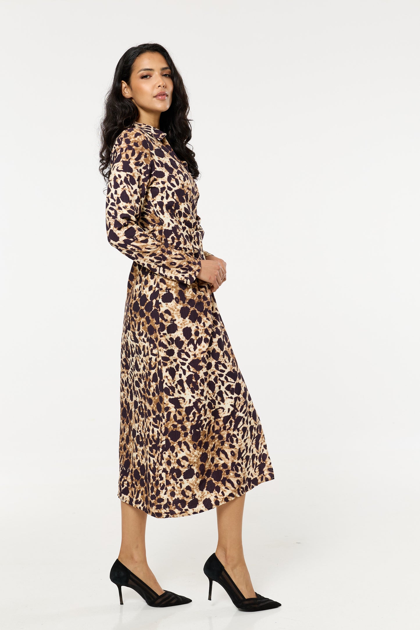 
                  
                    Brown Leopard Wrap Midi Dress
                  
                