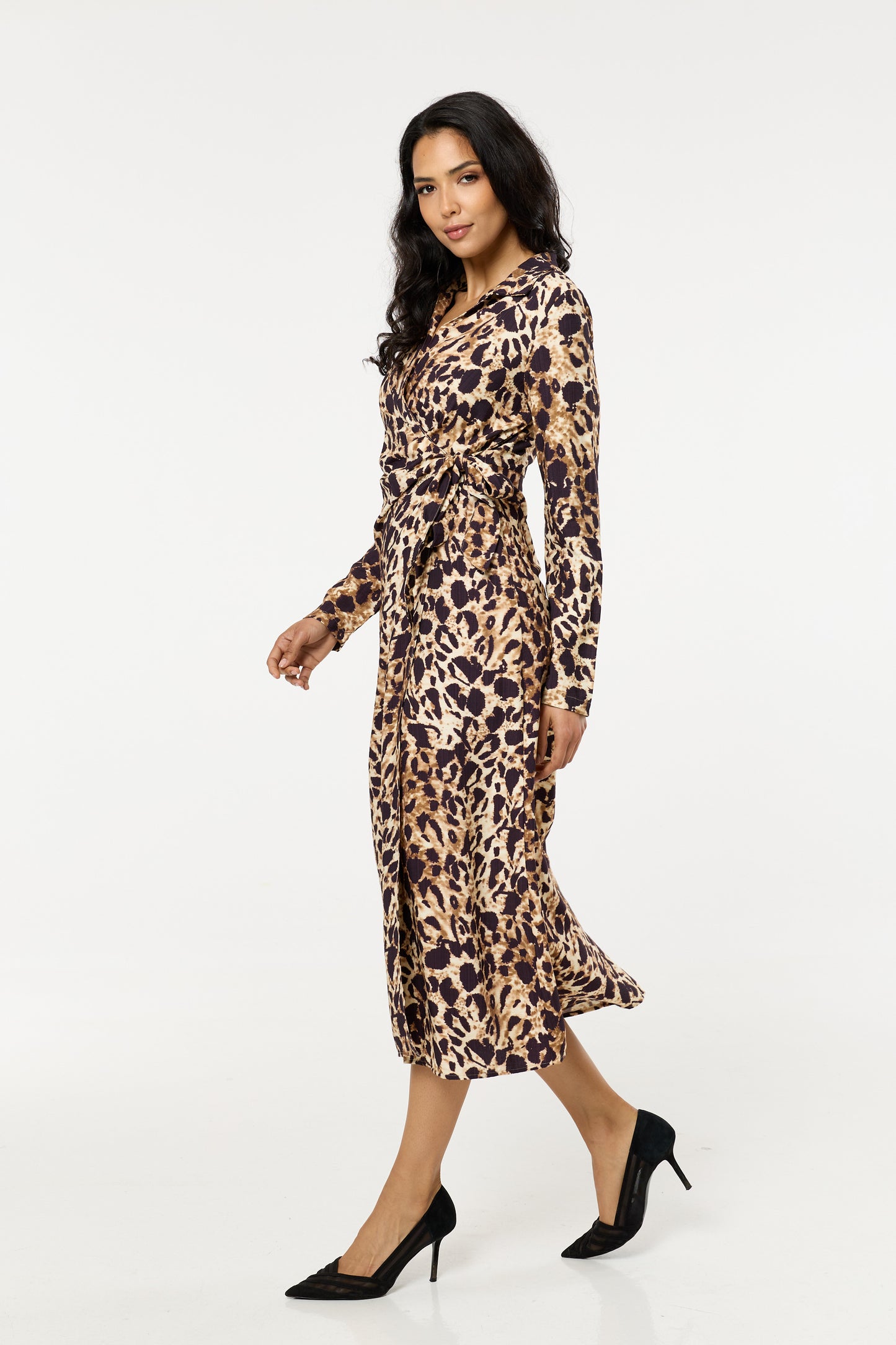 
                  
                    Brown Leopard Wrap Midi Dress
                  
                