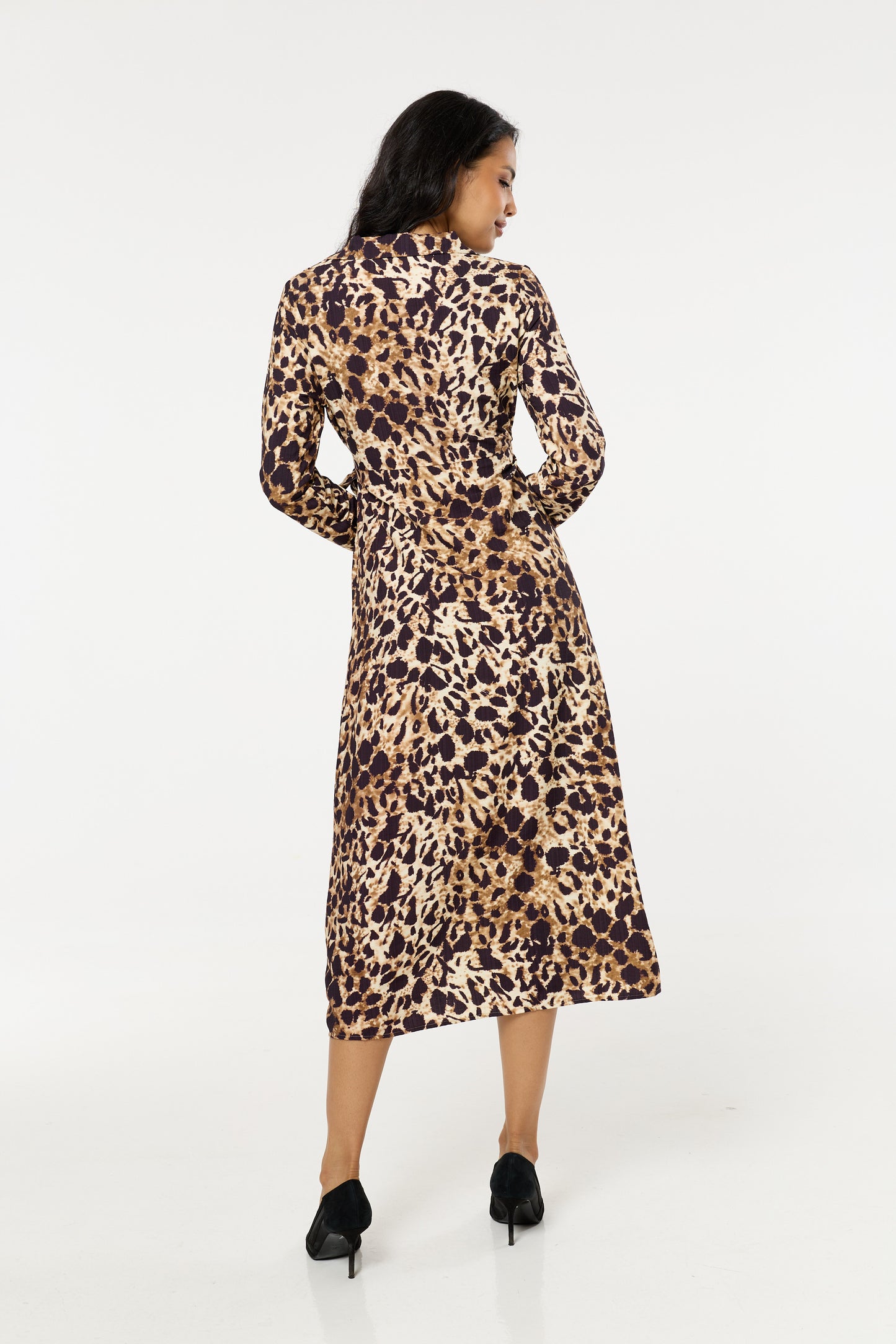 
                  
                    Brown Leopard Wrap Midi Dress
                  
                