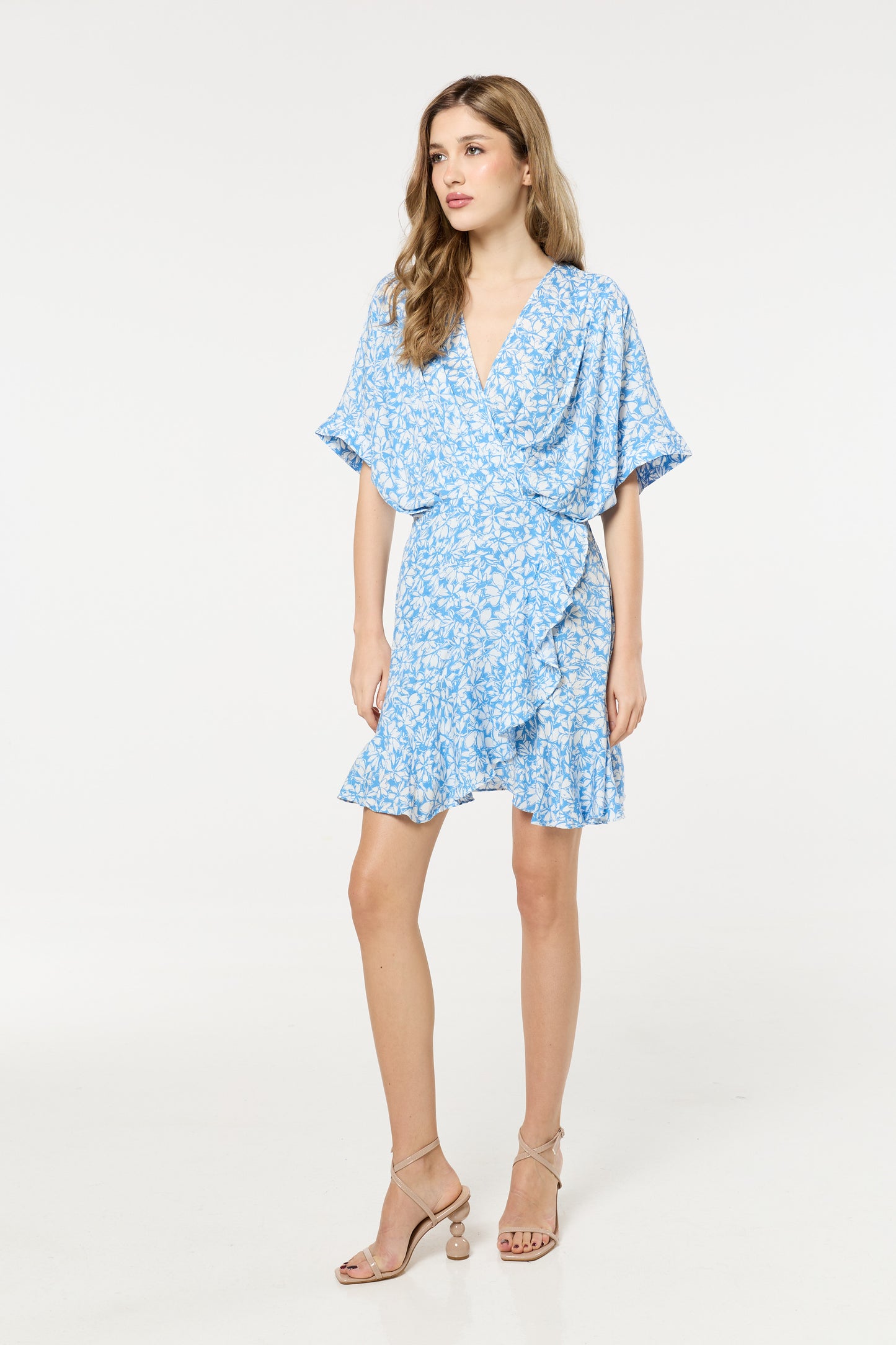 
                  
                    Blue Floral V-Neck Wrap Mini Dress
                  
                