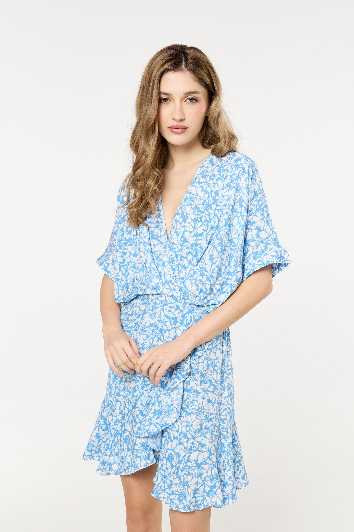 
                  
                    Blue Floral V-Neck Wrap Mini Dress
                  
                