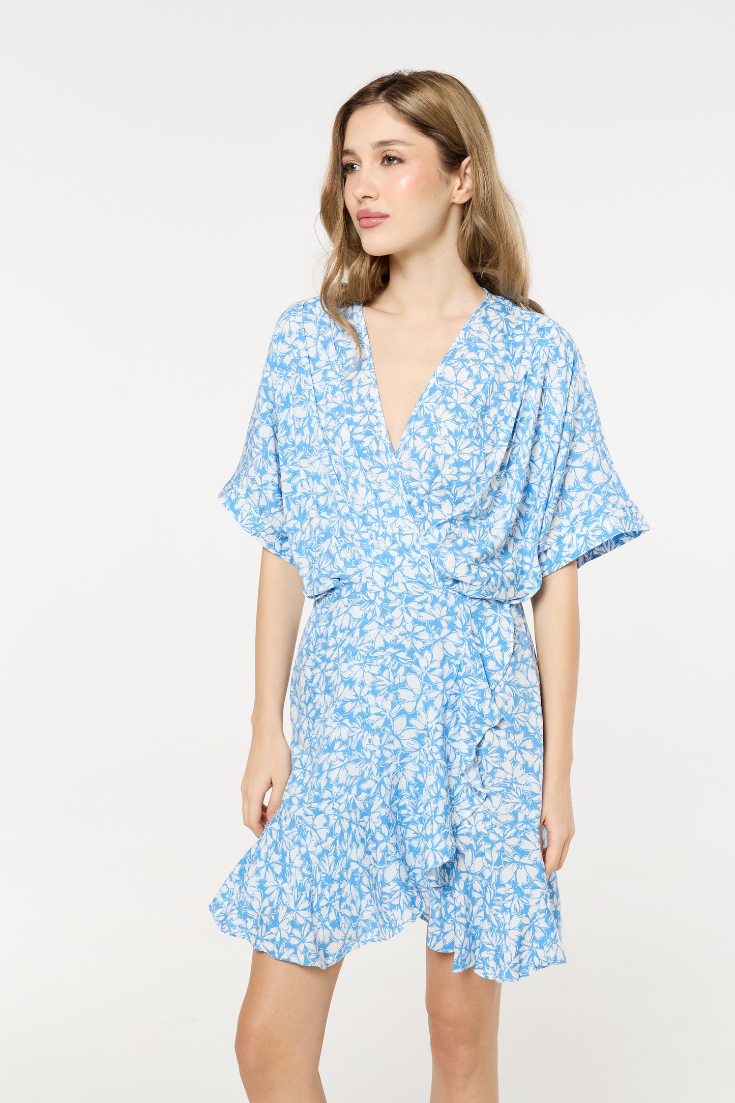 
                  
                    Blue Floral V-Neck Wrap Mini Dress
                  
                
