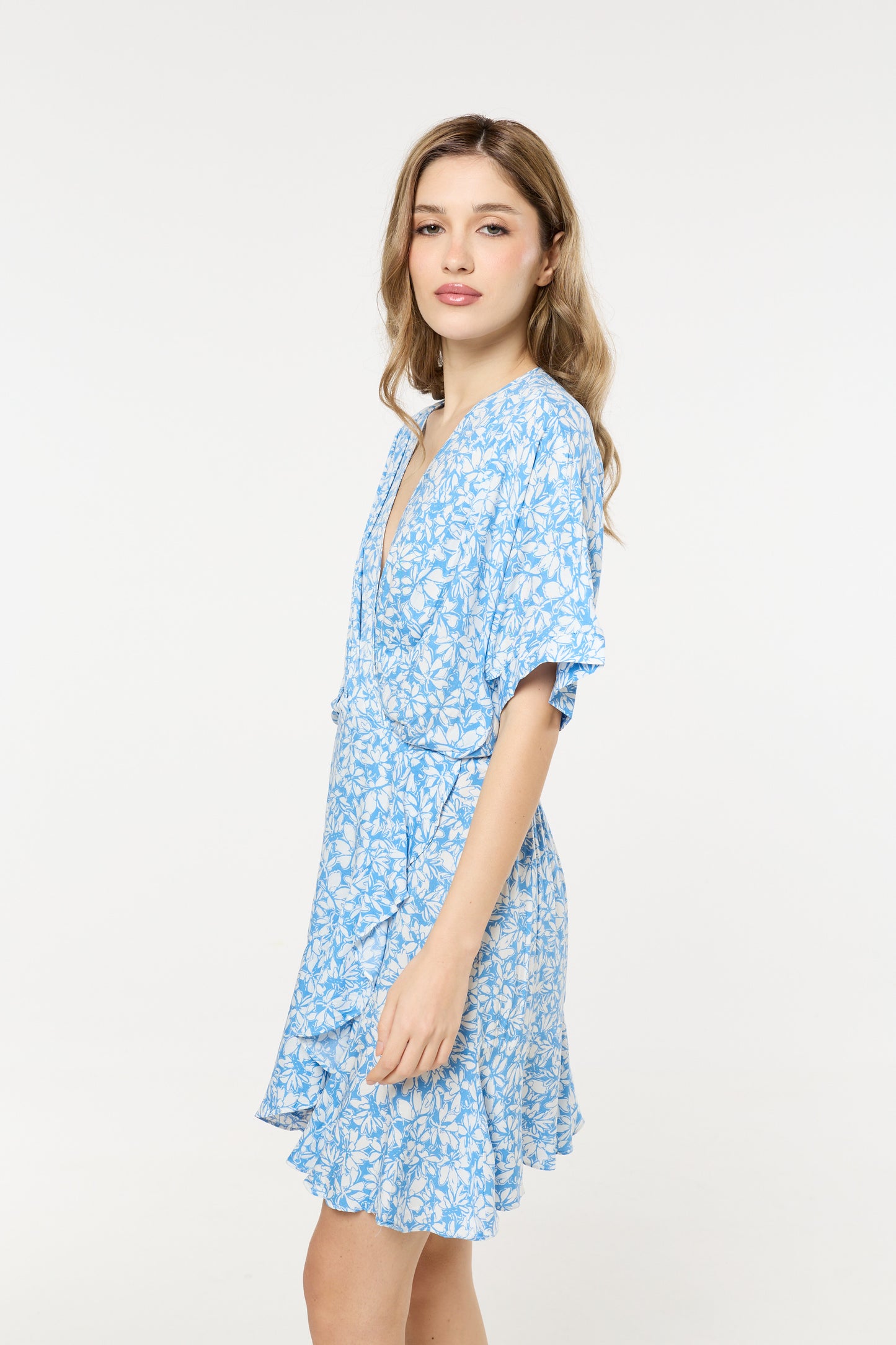 
                  
                    Blue Floral V-Neck Wrap Mini Dress
                  
                