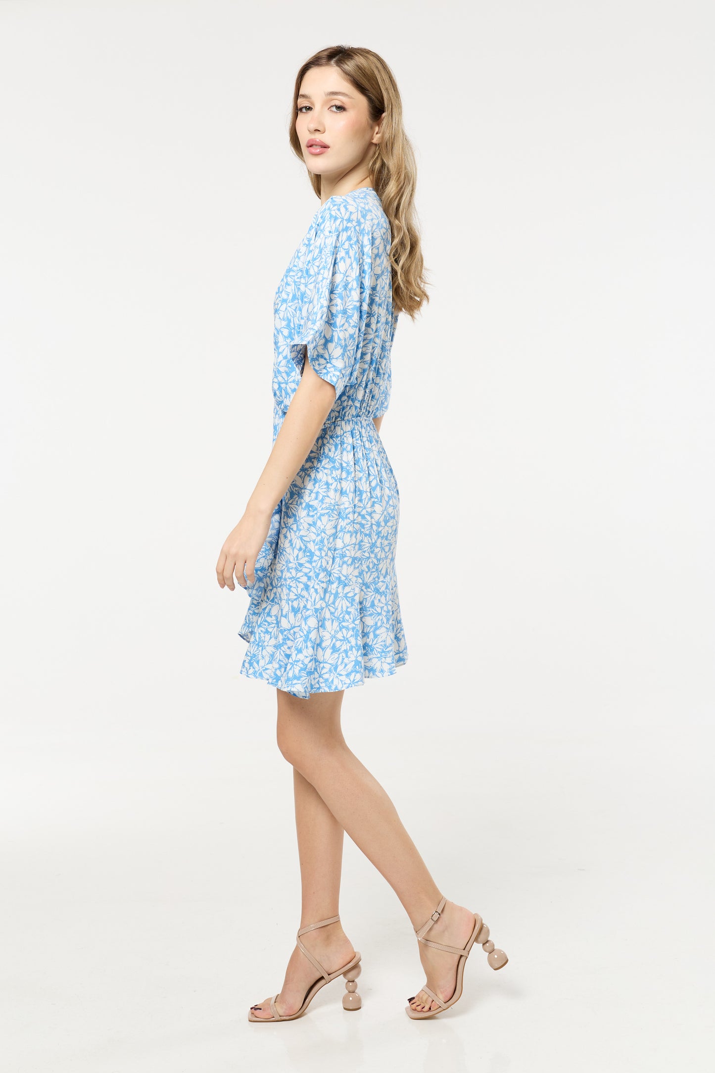 
                  
                    Blue Floral V-Neck Wrap Mini Dress
                  
                