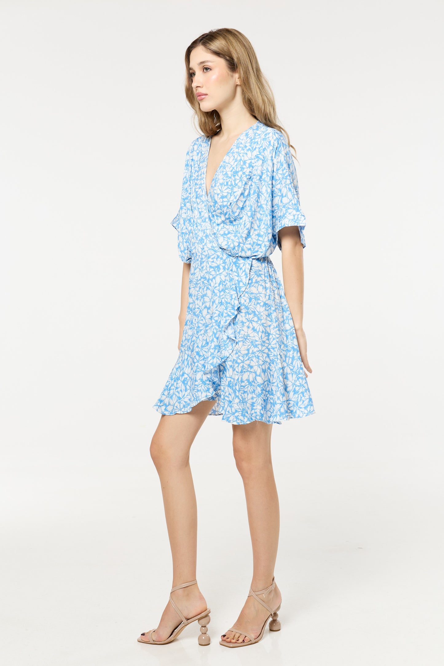 
                  
                    Blue Floral V-Neck Wrap Mini Dress
                  
                