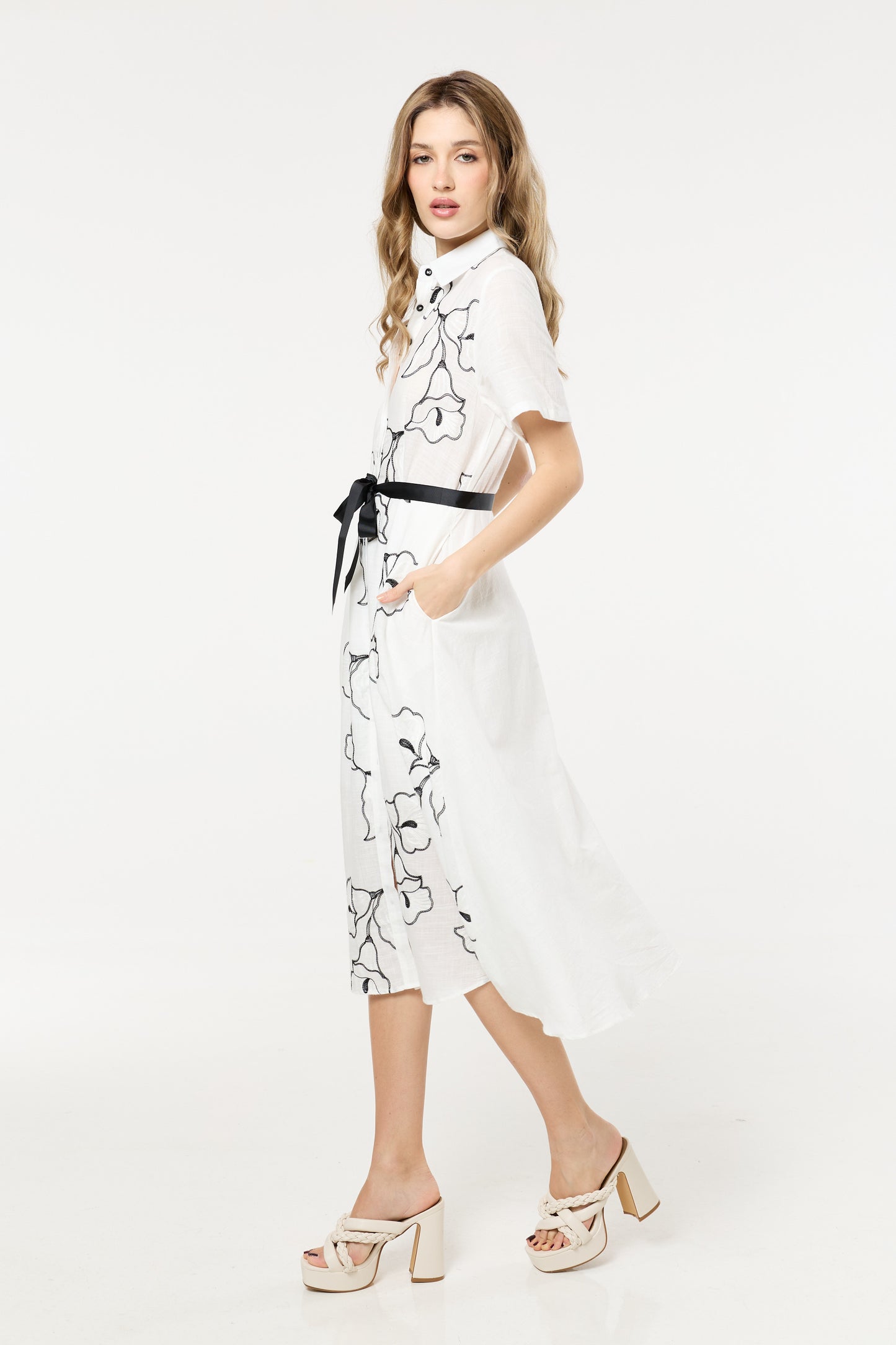 
                  
                    Floral Shirt Midi Dress with Belt
                  
                