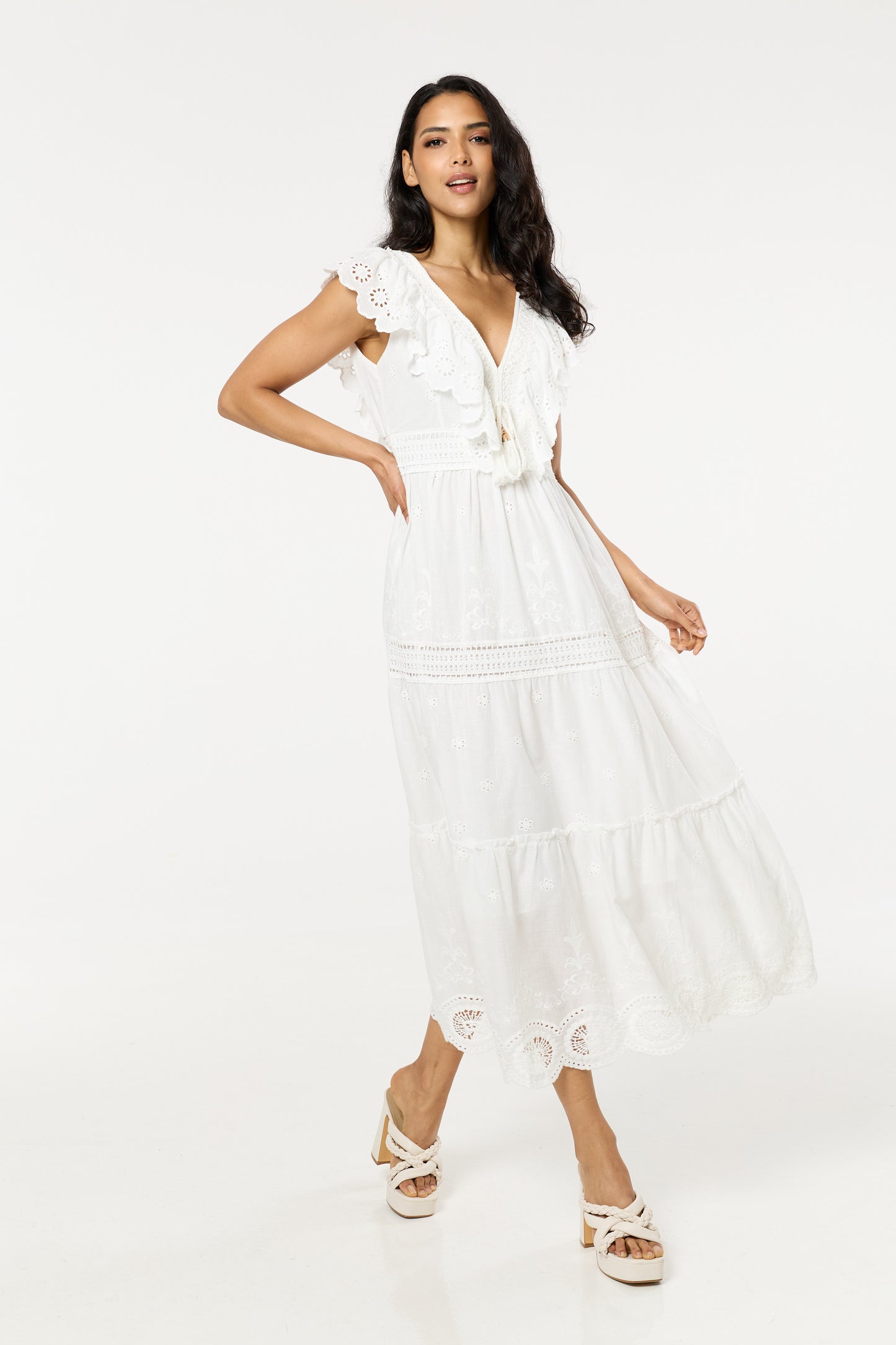 
                  
                    White Broderie Frill Maxi Dress
                  
                