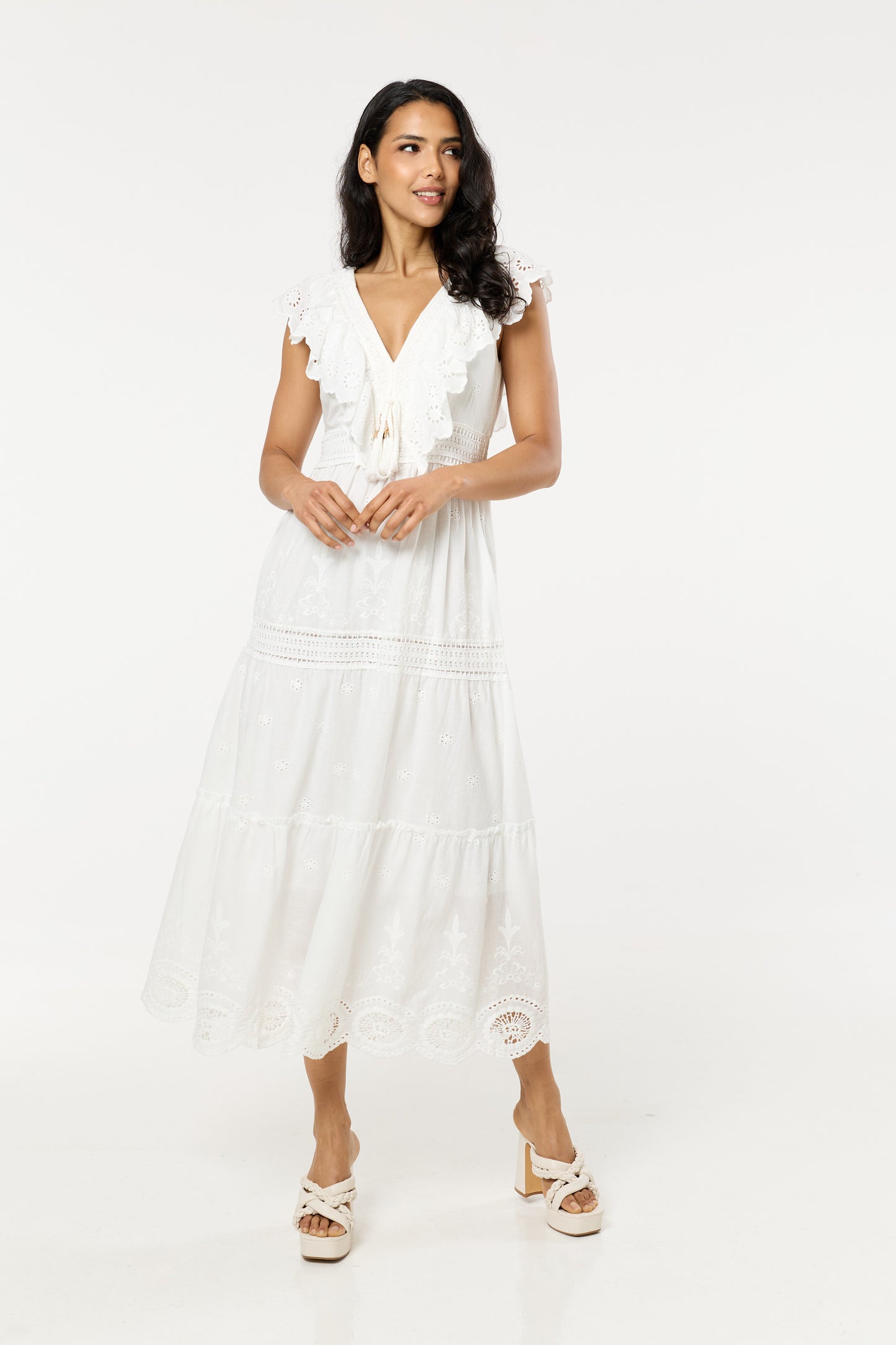 
                  
                    White Broderie Frill Maxi Dress
                  
                