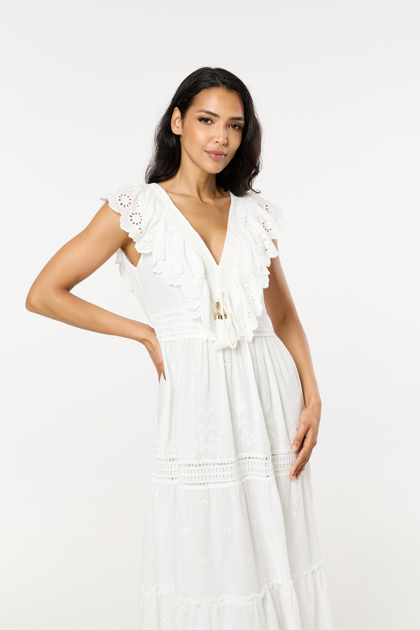 
                  
                    White Broderie Frill Maxi Dress
                  
                