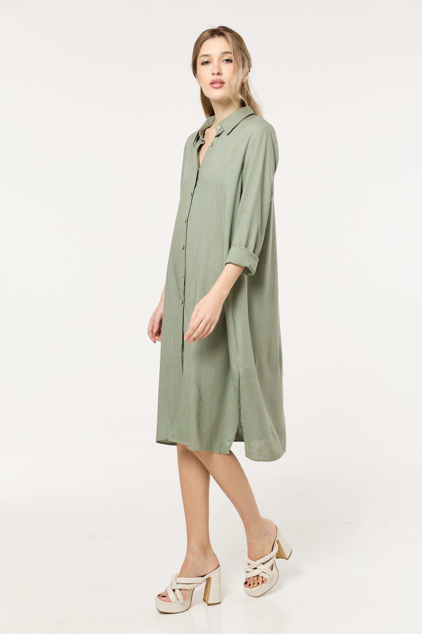 
                  
                    Khaki Linen Blend Midi Dress
                  
                