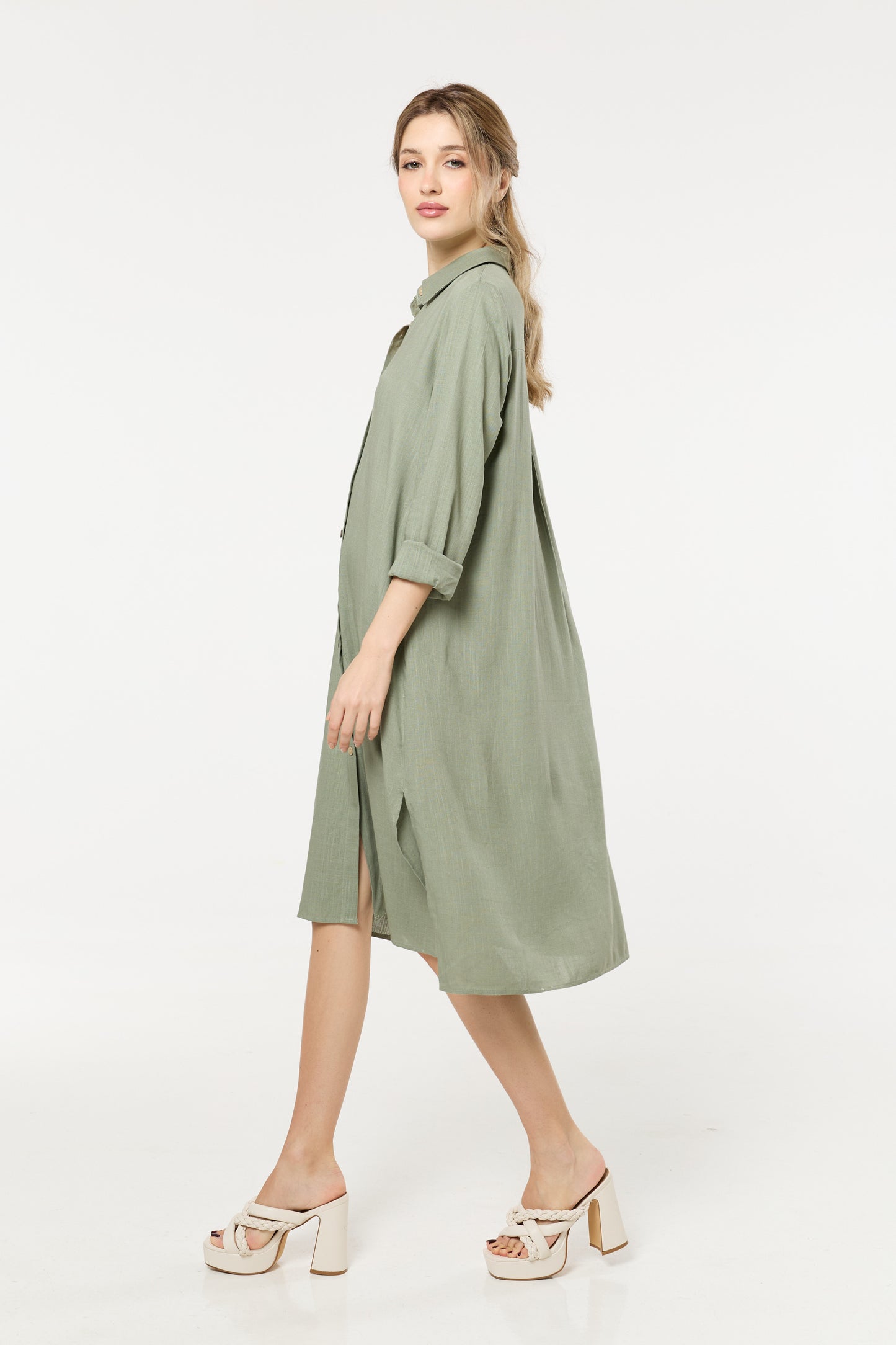 
                  
                    Khaki Linen Blend Midi Dress
                  
                