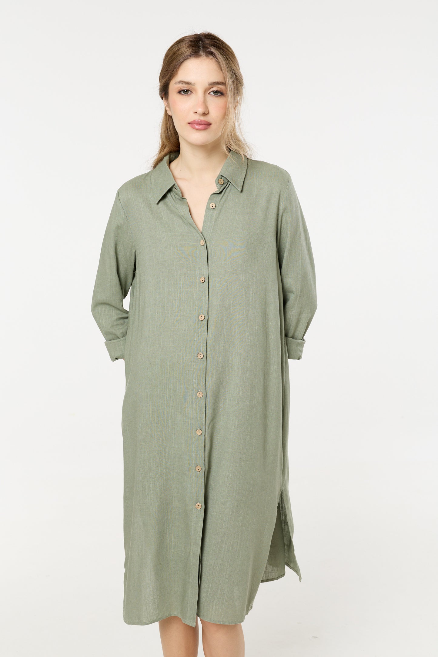 
                  
                    Khaki Linen Blend Midi Dress
                  
                
