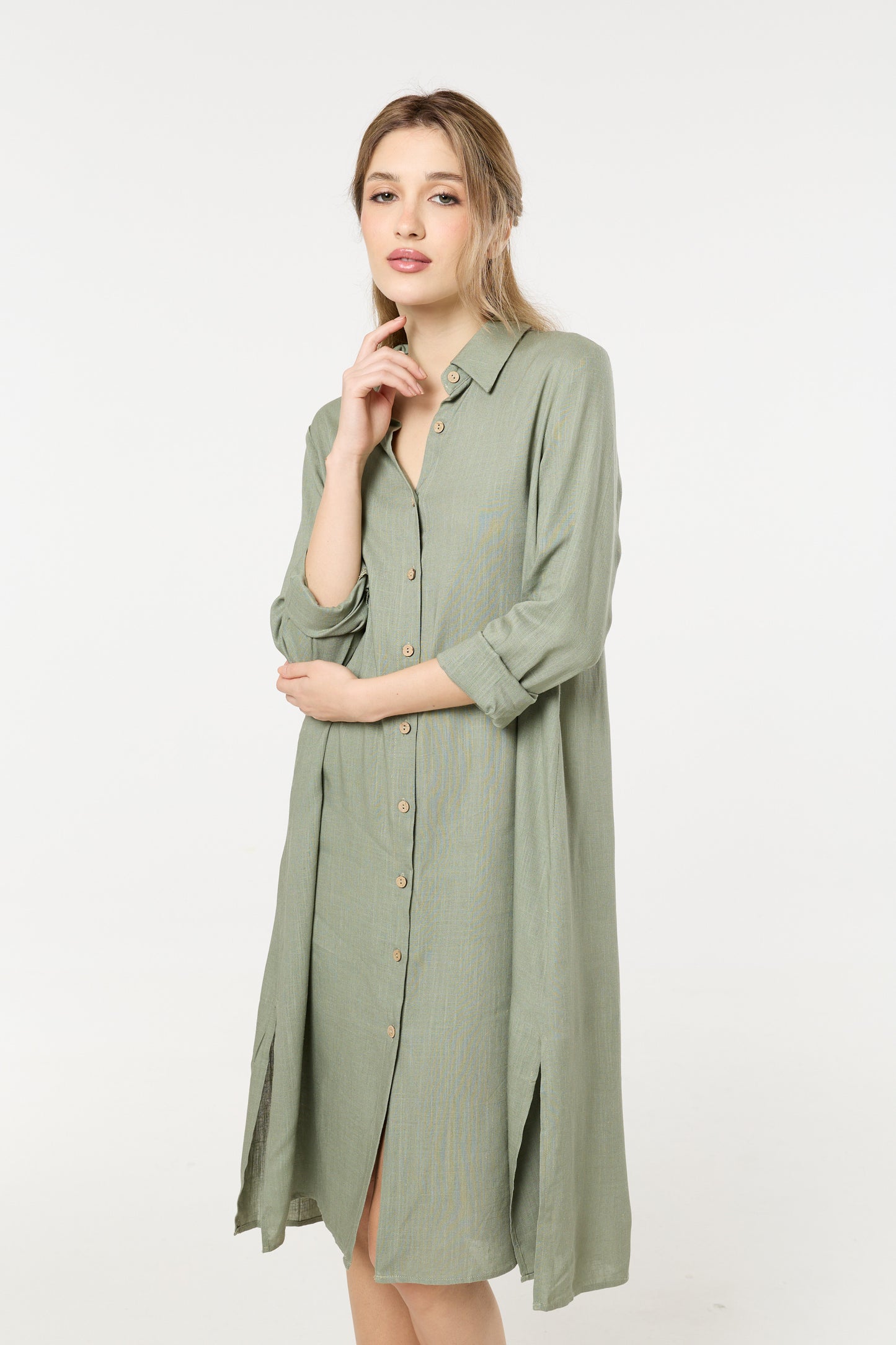 
                  
                    Khaki Linen Blend Midi Dress
                  
                