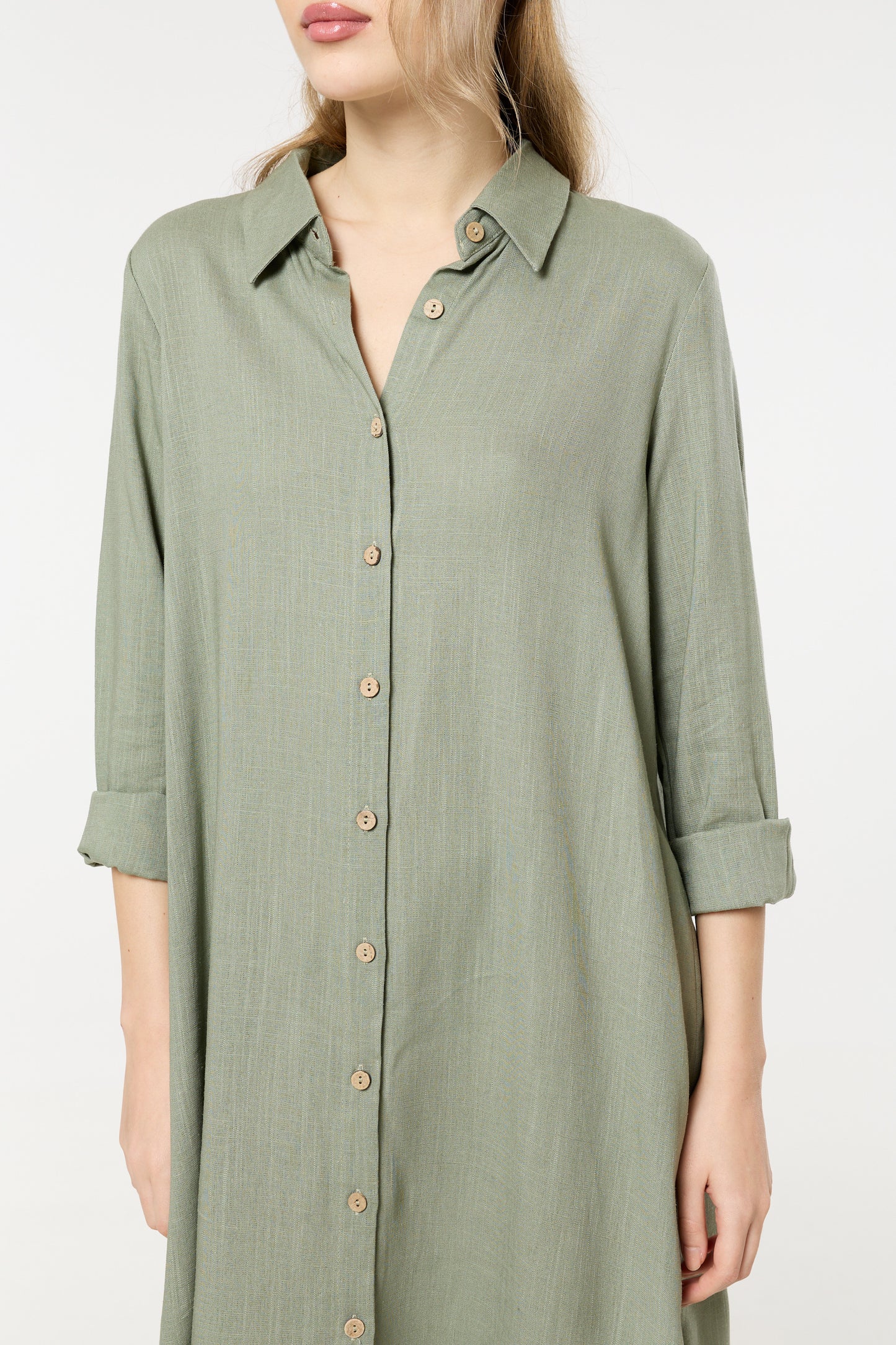 
                  
                    Khaki Linen Blend Midi Dress
                  
                