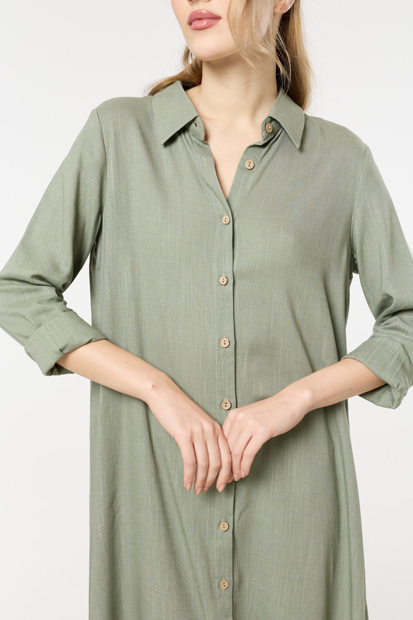 
                  
                    Khaki Linen Blend Midi Dress
                  
                