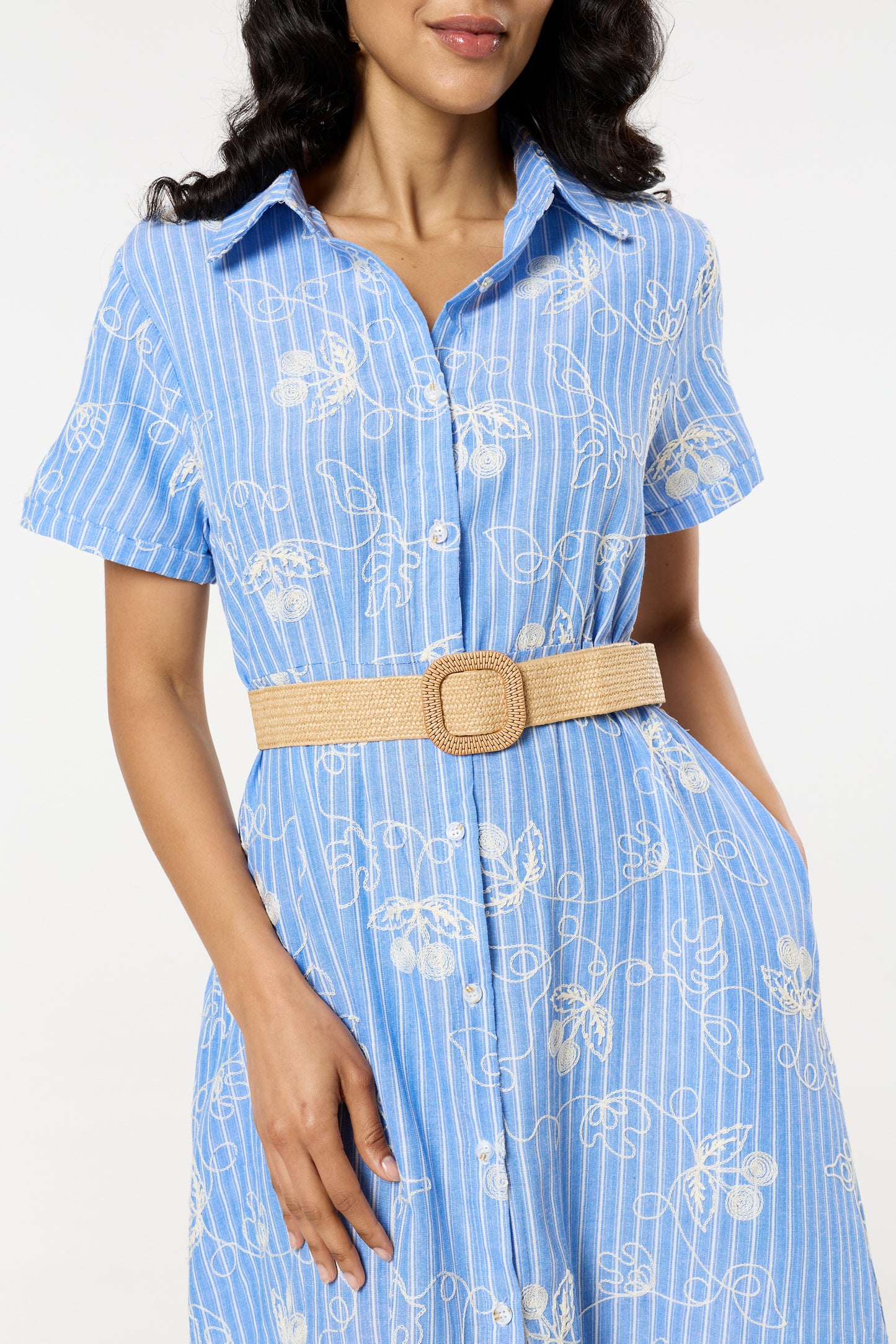 
                  
                    Blue Belted Embroidered Midi Dress
                  
                