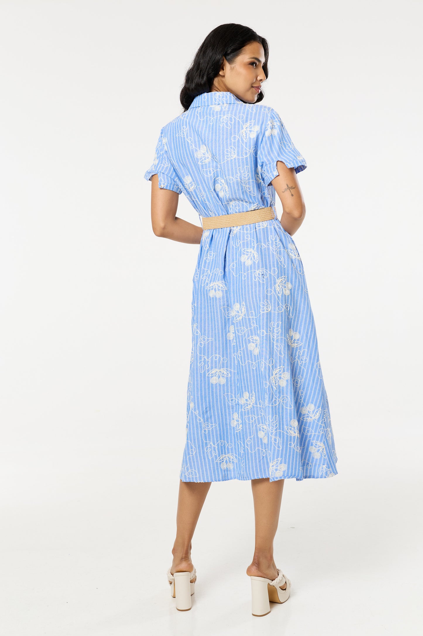 
                  
                    Blue Belted Embroidered Midi Dress
                  
                