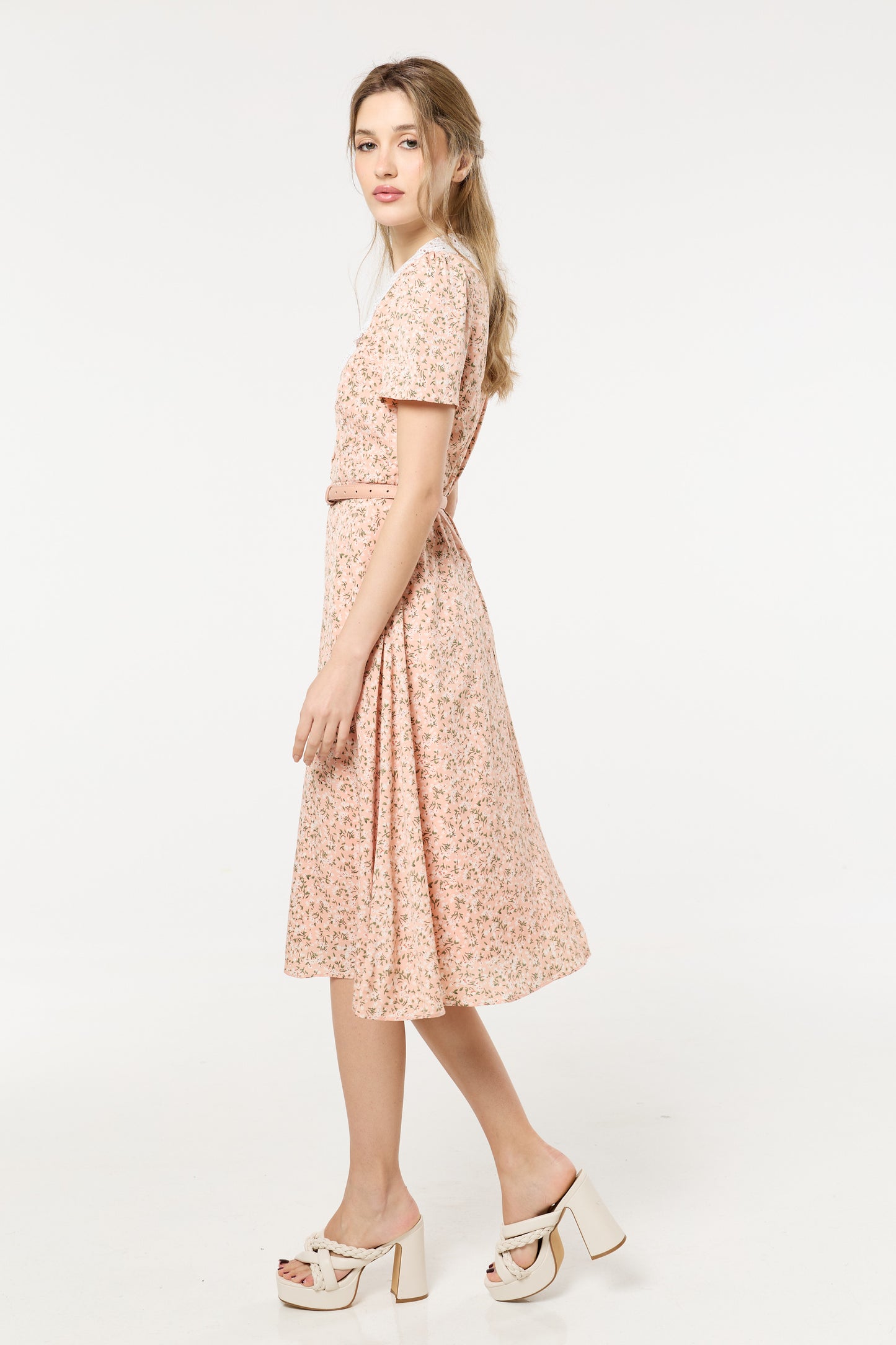 
                  
                    Pink Floral Lace Collar Midi Dress
                  
                