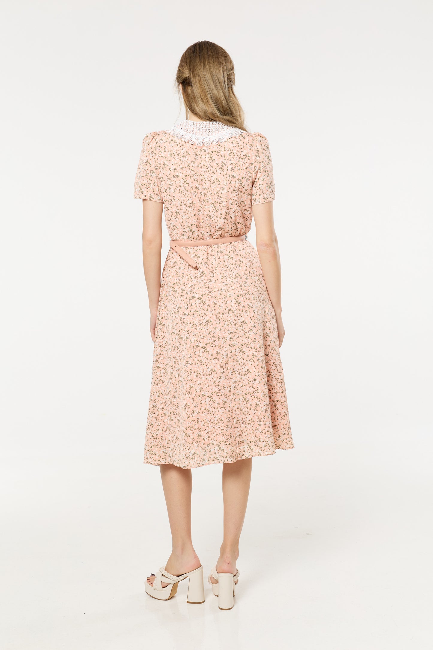 
                  
                    Pink Floral Lace Collar Midi Dress
                  
                