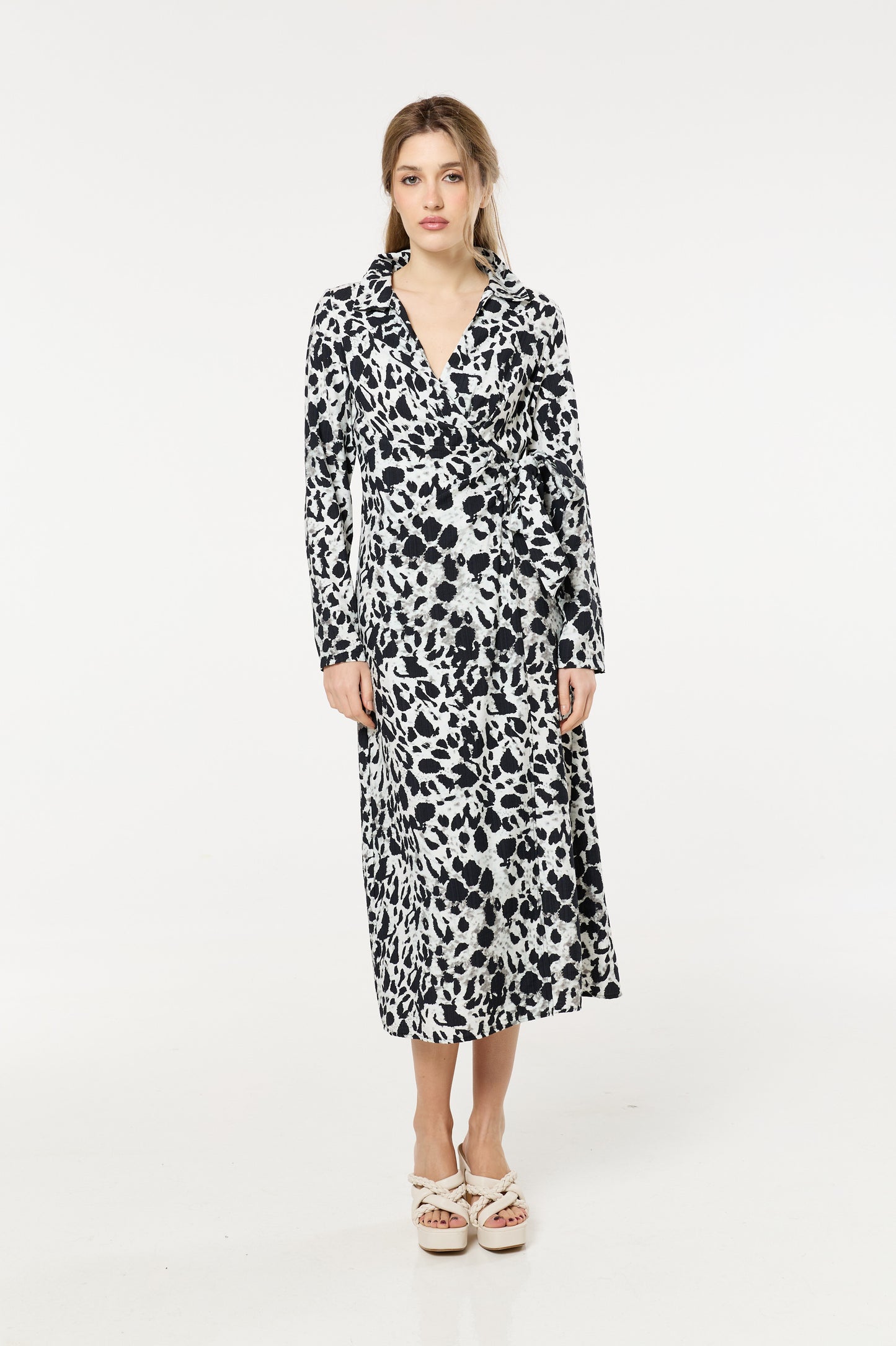 
                  
                    Black Leopard Wrap Midi Dress
                  
                