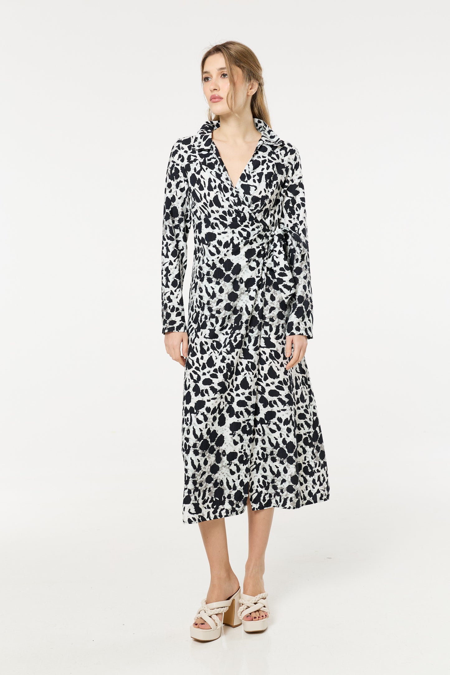 
                  
                    Black Leopard Wrap Midi Dress
                  
                