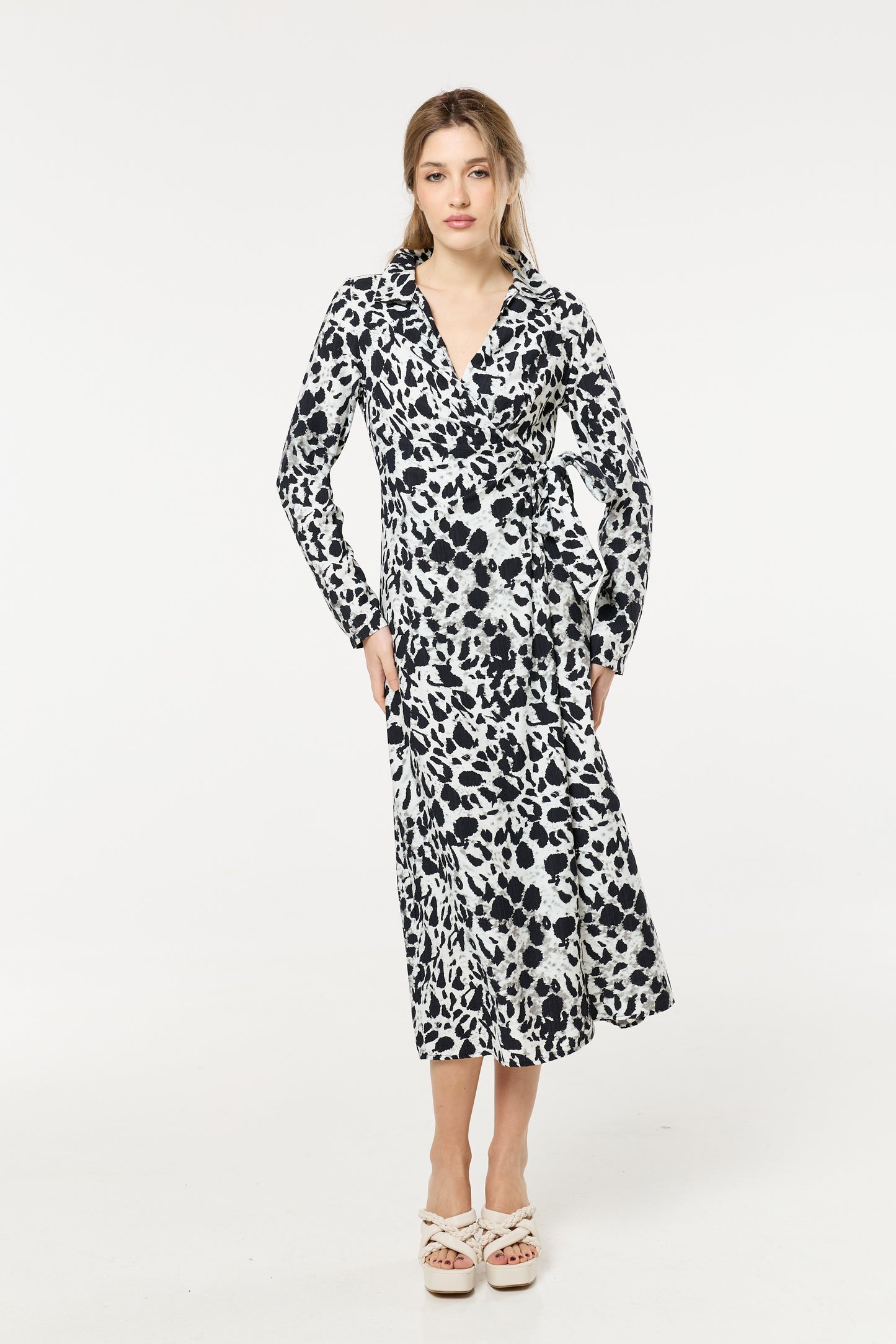 
                  
                    Black Leopard Wrap Midi Dress
                  
                