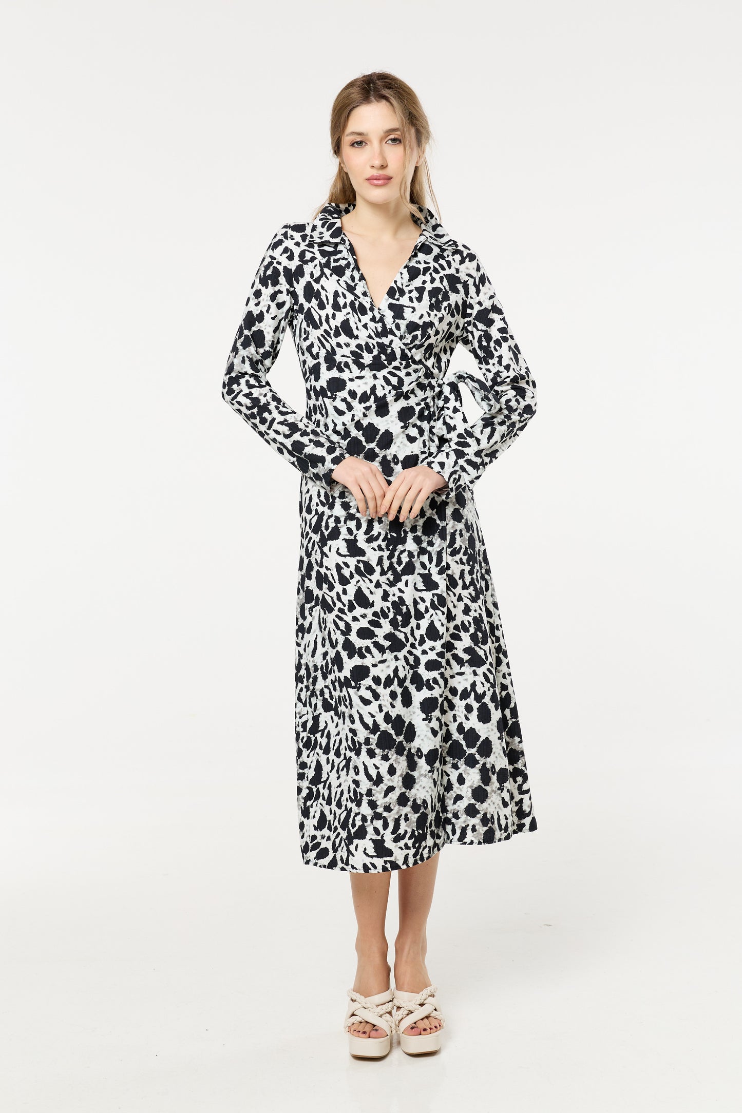 
                  
                    Black Leopard Wrap Midi Dress
                  
                