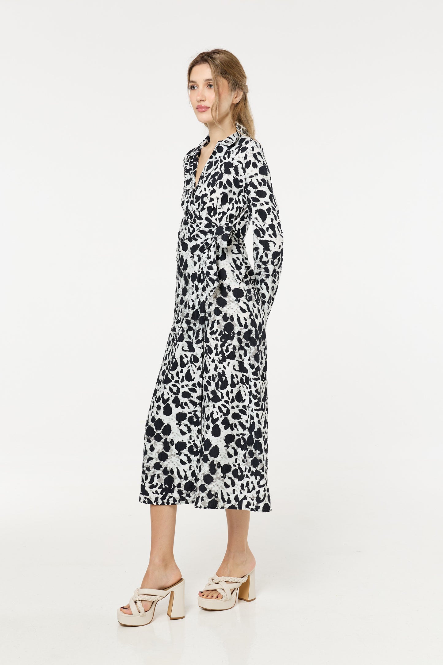 
                  
                    Black Leopard Wrap Midi Dress
                  
                