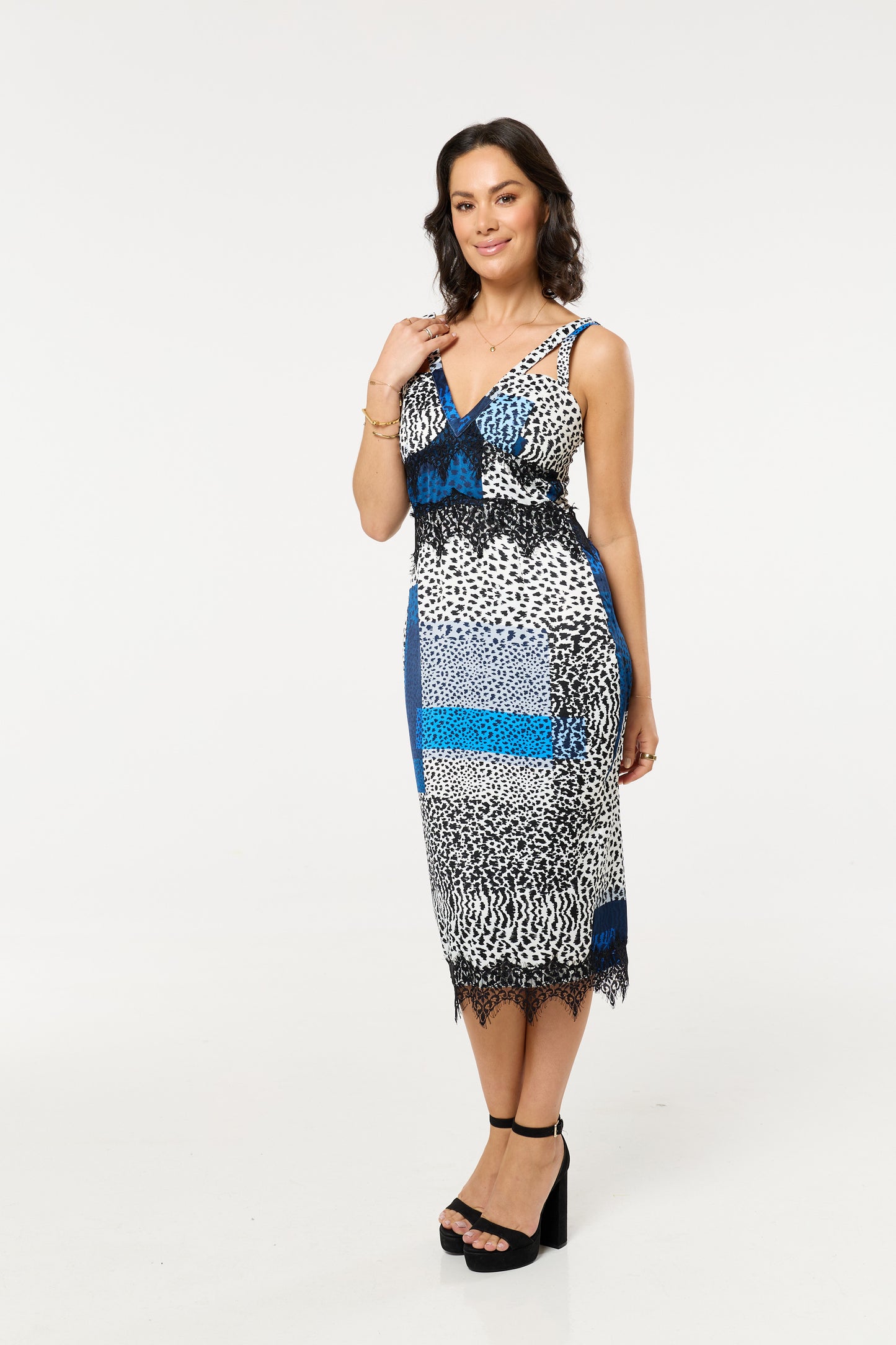 
                  
                    Blue Animal Print Lace Detail Midi Dress
                  
                