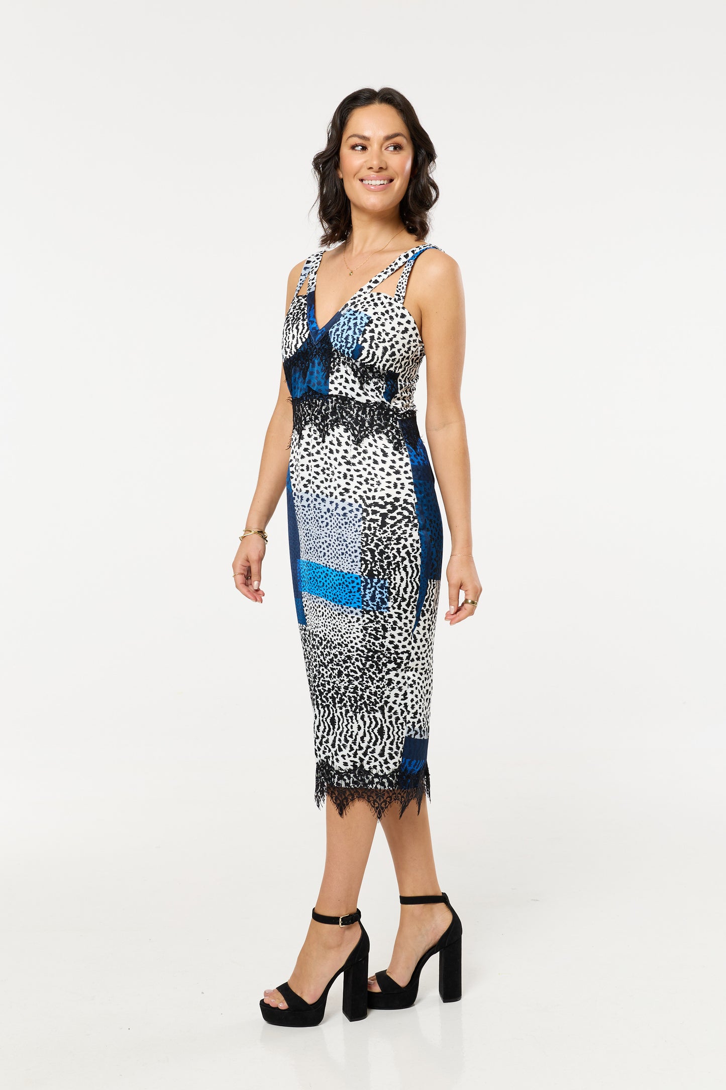 
                  
                    Blue Animal Print Lace Detail Midi Dress
                  
                