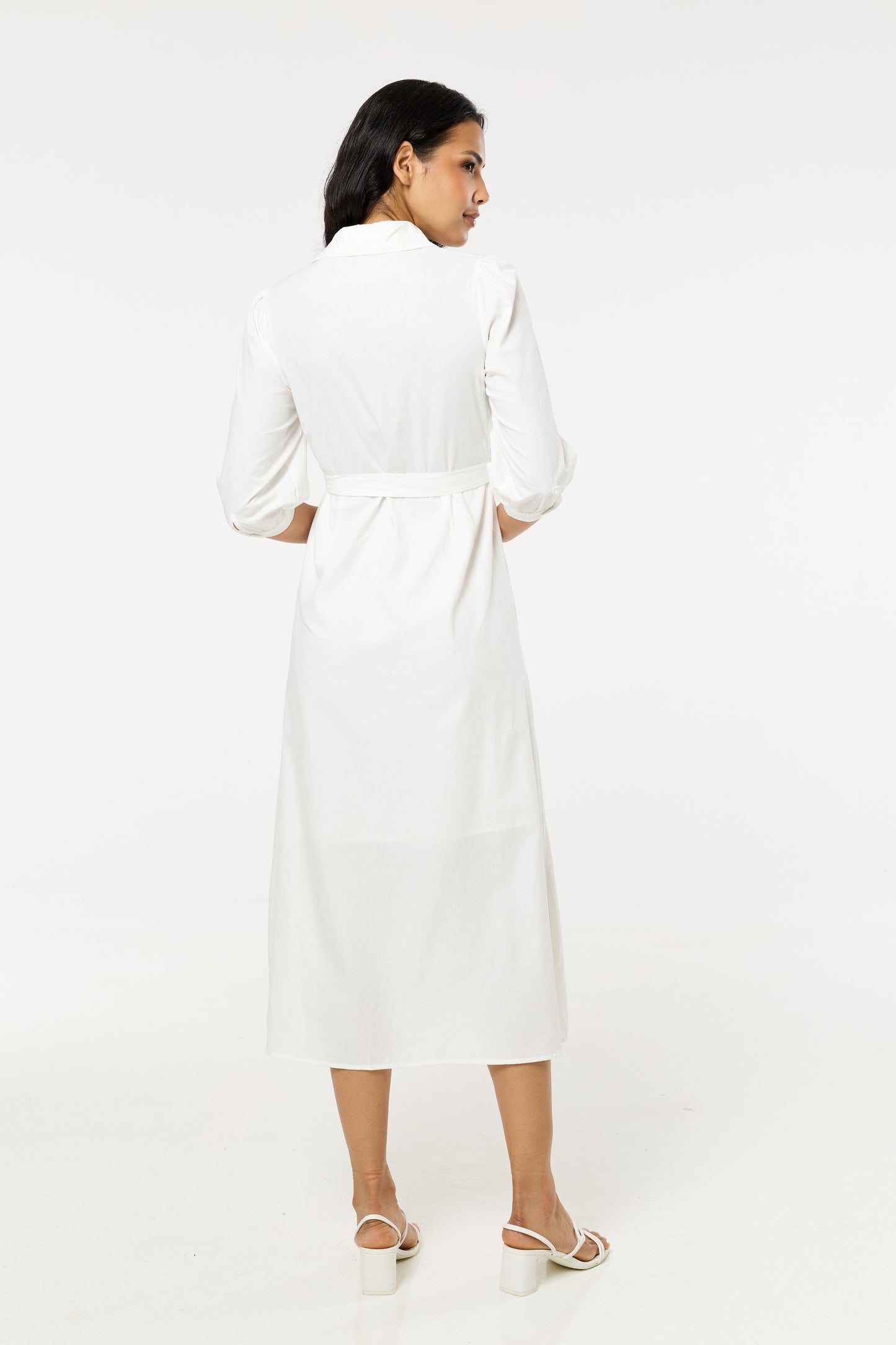 
                  
                    White Midi Dress Blue Floral Embroidery
                  
                